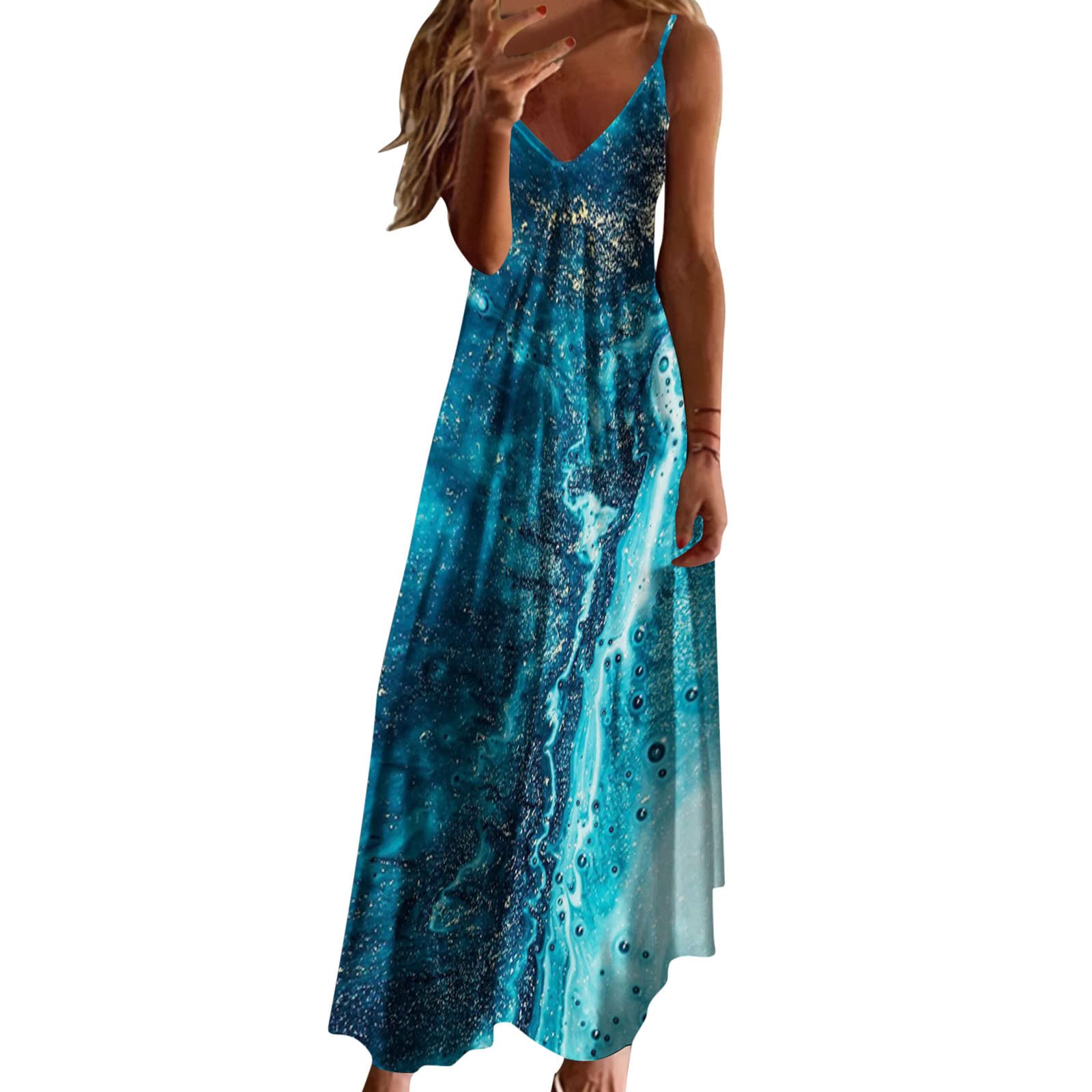 Women's Boho Floral Printed Sleeveless Maxi Dress - Summer Beach Fashion Slip Dress for Casual Outings & Tropical Vacations