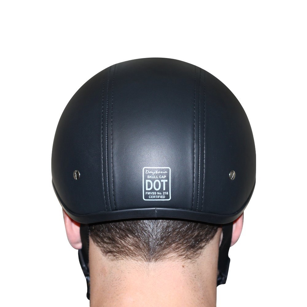 Daytona Half Skull Cap Motorcycle Helmet - DOT Approved Leather Bike Helmet for Men & Women - Lightweight & Comfortable for Cruiser, Chopper & Street Riding