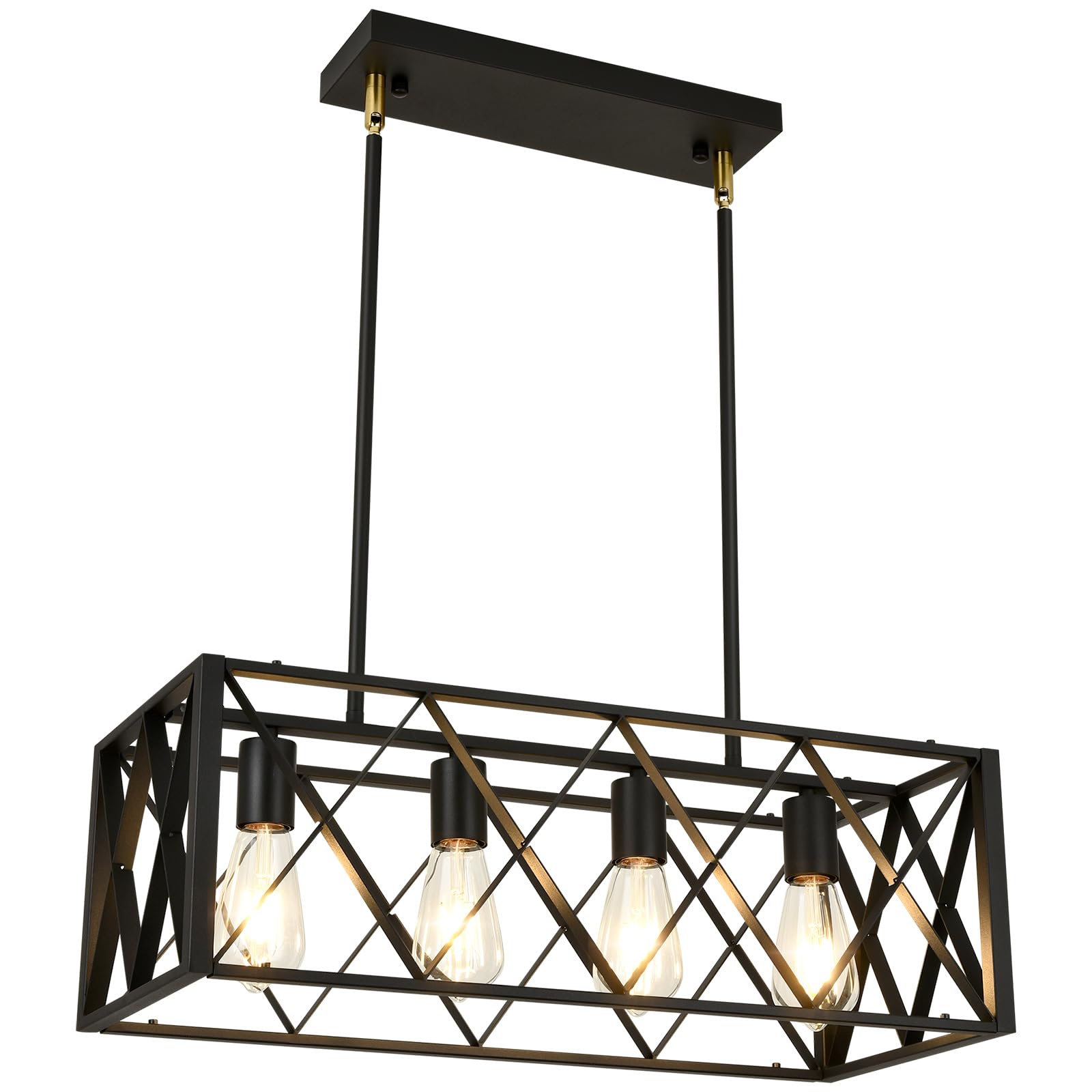 Black Farmhouse Chandelier - 4-Light Metal Industrial Linear Pendant Lighting for Kitchen Island, Dining Room & Living Room | Rustic Home Decor for Modern Farmhouse, Industrial Loft & Open Concept Spaces