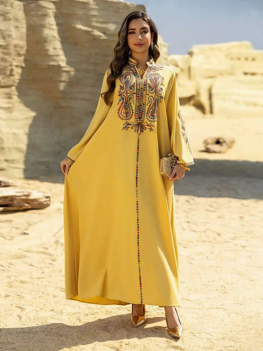 Elegant Rope Embroidery Wrinkle-Free Eid Caftan Dress for Women - Perfect for Eid Celebrations, Weddings & Special Occasions
