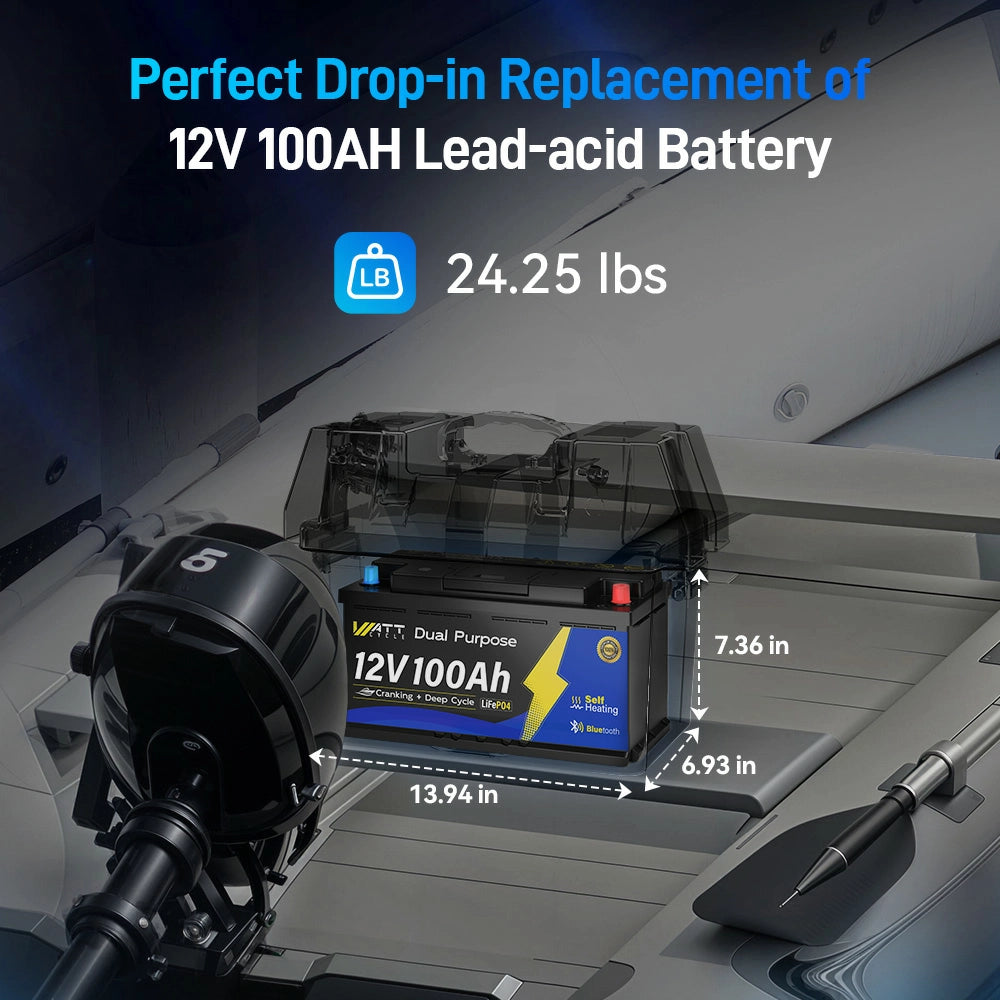12V 100Ah 1200CCA Deep Cycle Marine Battery with Bluetooth Monitoring - Perfect for Boats, RVs, and Off-Grid Power Systems