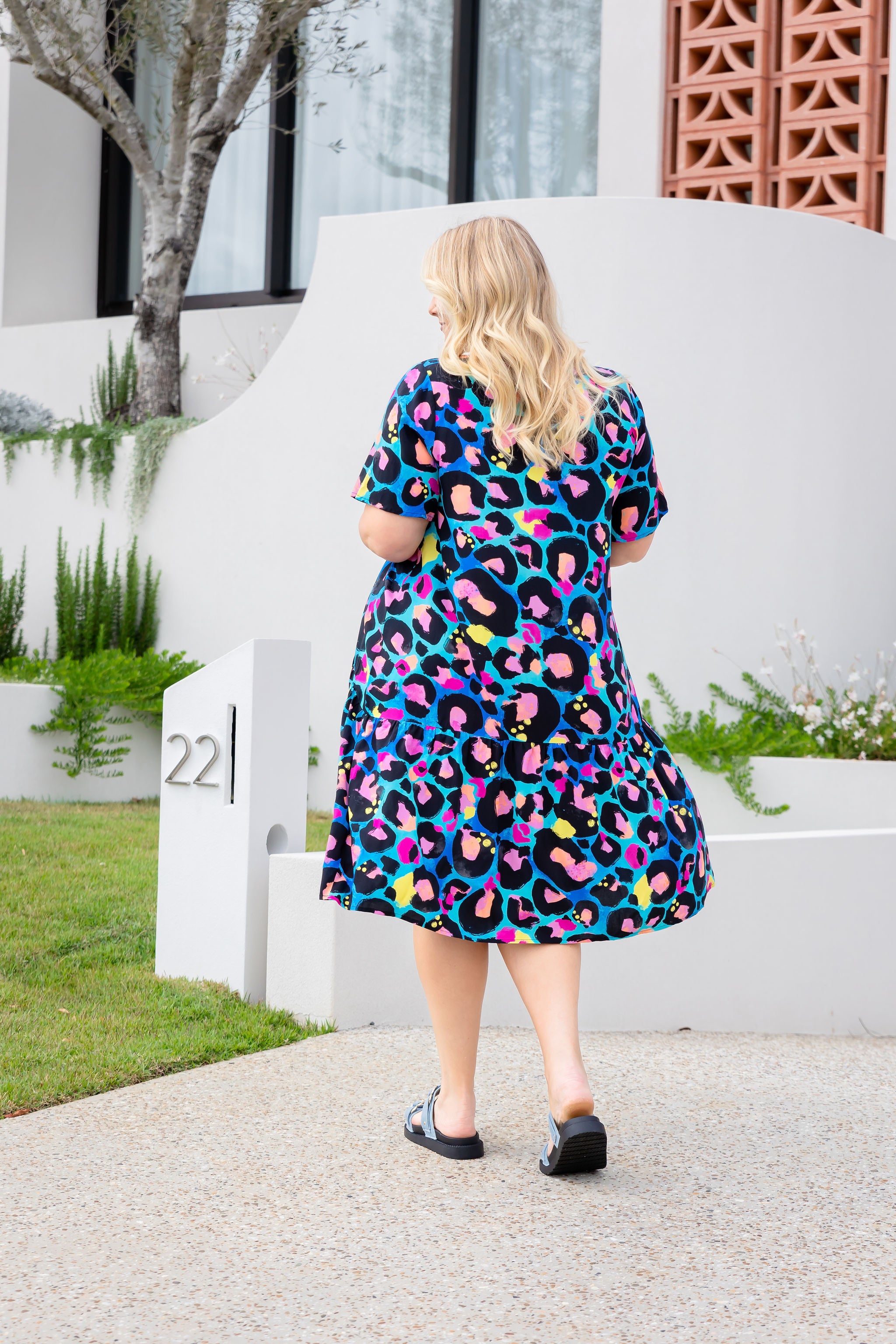 Kasey Rainbow Peak Dress in Kasey Leopard Print - Stylish Animal Print Party & Cocktail Dress for Women
