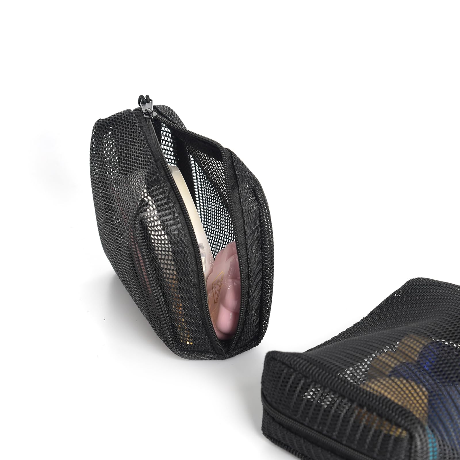 Portable Mini Mesh Zipper Bags 5-Pack - Small Cosmetic Organizer for Travel & Makeup