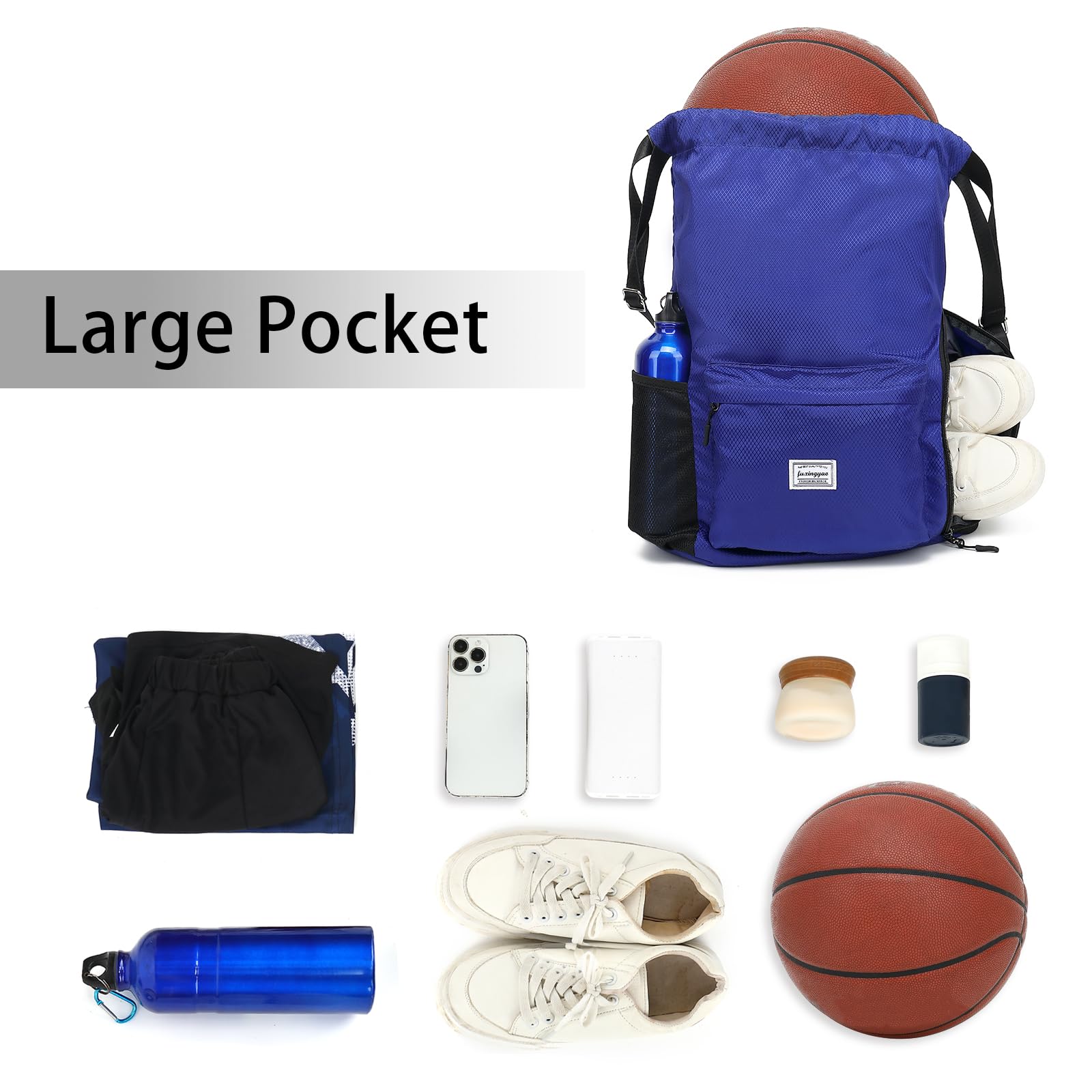 FUXINGYAO Lightweight Drawstring Backpack - Sports Gym Bag with Separate Shoes Compartment for Men & Women - Adjustable Cinch Strings - Perfect for Workouts, Travel & School (Blue)