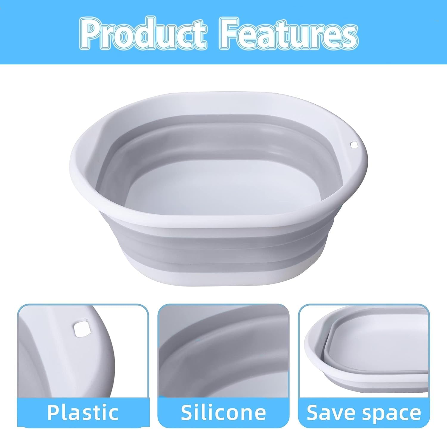 Portable Collapsible Foot Bath Tub for Above Ground Swimming Pools - Gray Foot Wash Basin with Drain Plug | Spa Pedicure, Outdoor Relaxation & Poolside Foot Care Accessory