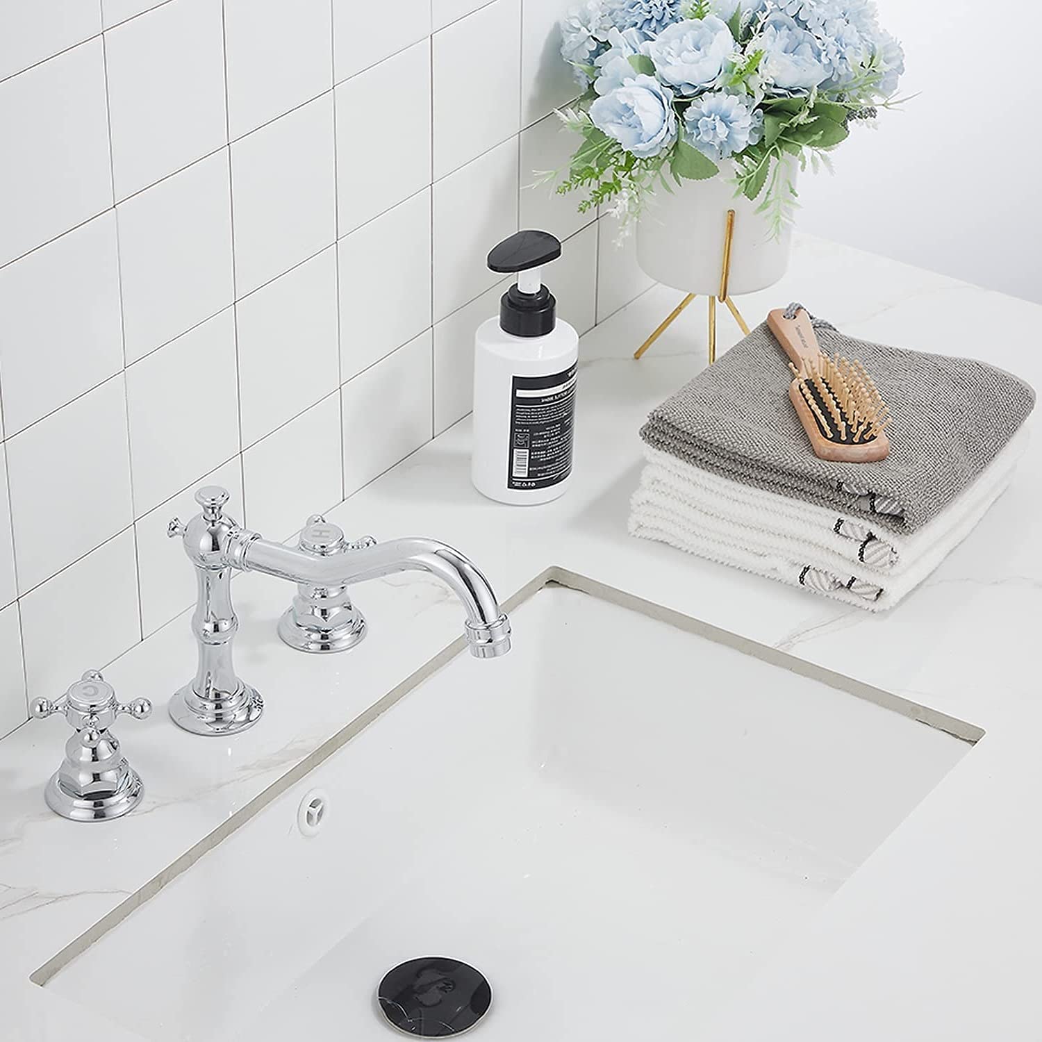 YBlucklly 8-16 Inch Widespread Bathroom Sink Faucet - Chrome Finish 2-Handle 3-Hole Vanity Mixer Tap with Pop-Up Drain & Overflow - Perfect for Modern Bathroom & Powder Room Renovations