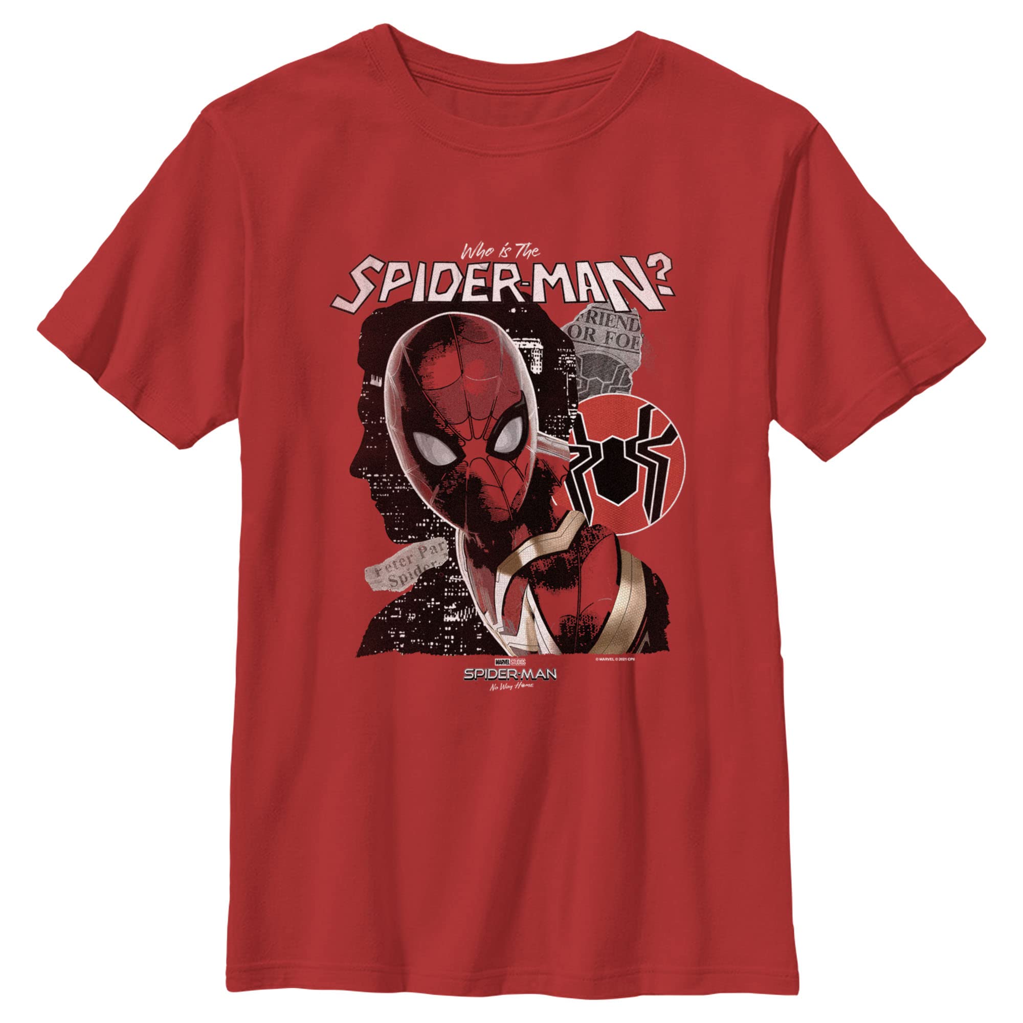 Marvel Spider-Man: No Way Home Who is The Spider-Man Boys' T-Shirt | Cool Superhero Graphic Tee for Kids | Perfect for Halloween, Cosplay & Everyday Wear