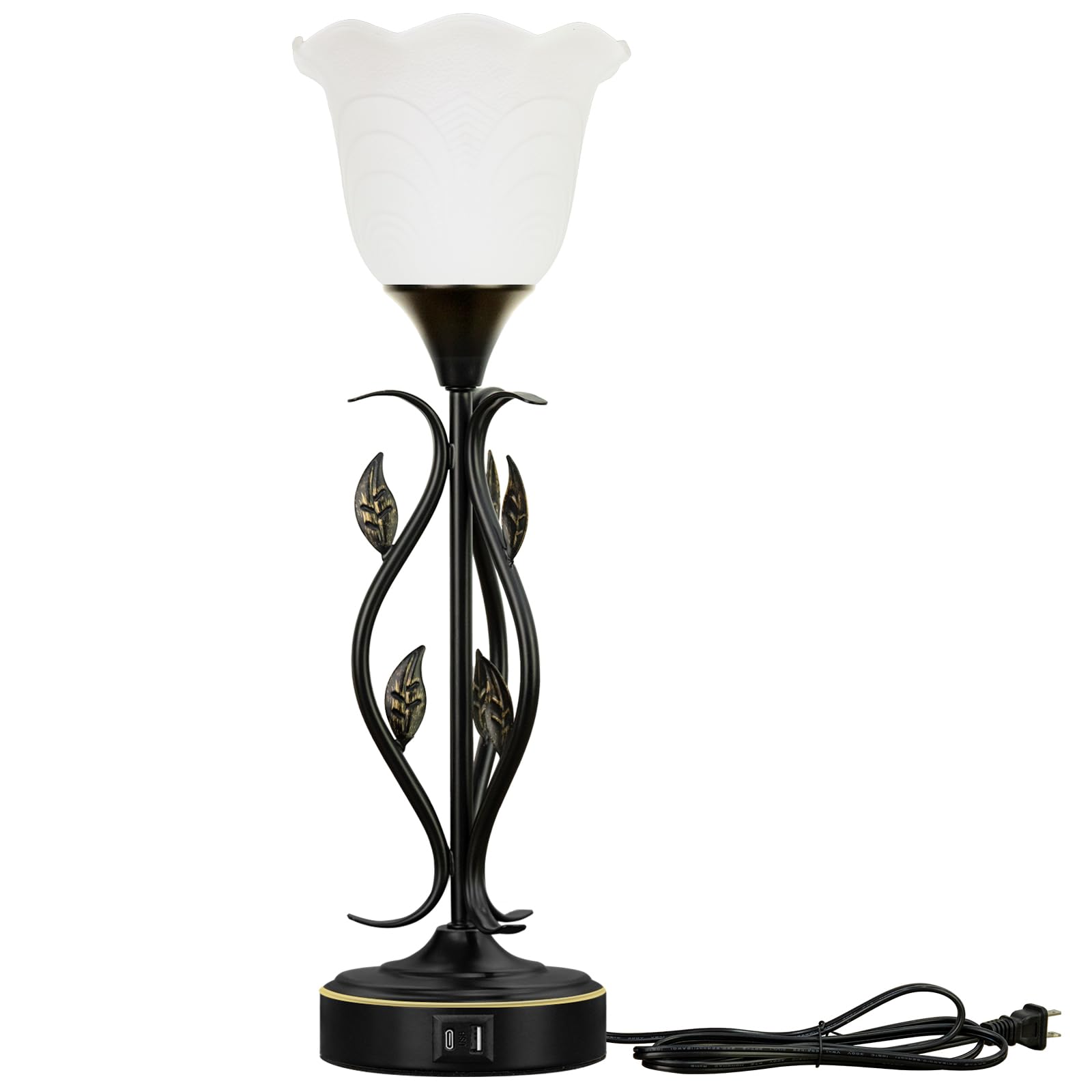 2 Pack Bedside Lamps with USB Port - 3-Way Dimmable Touch Control Table Lamps, Rustic Vine Leaf & Glass Flower Shade Nightstand Lighting for Bedroom, Living Room, Office - Perfect for Reading, Relaxation & Home Decor