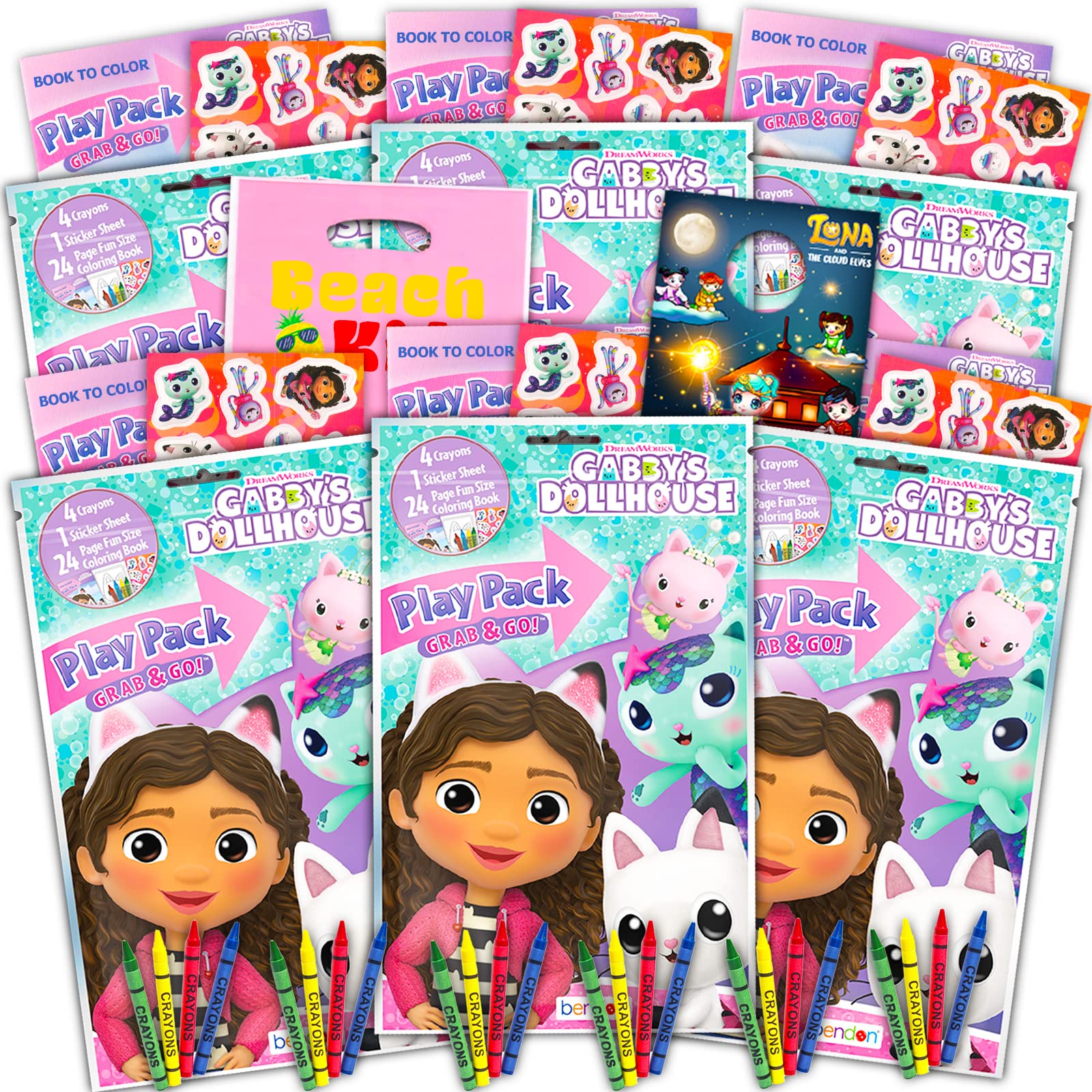 DreamWorks Gabby's Dollhouse Play Pack Party Favors Set - 6 Treat Bags, Coloring Book, Stickers & Utensils Bundle | Perfect for Kids Birthday Parties, Classroom Rewards & Themed Gift Bags