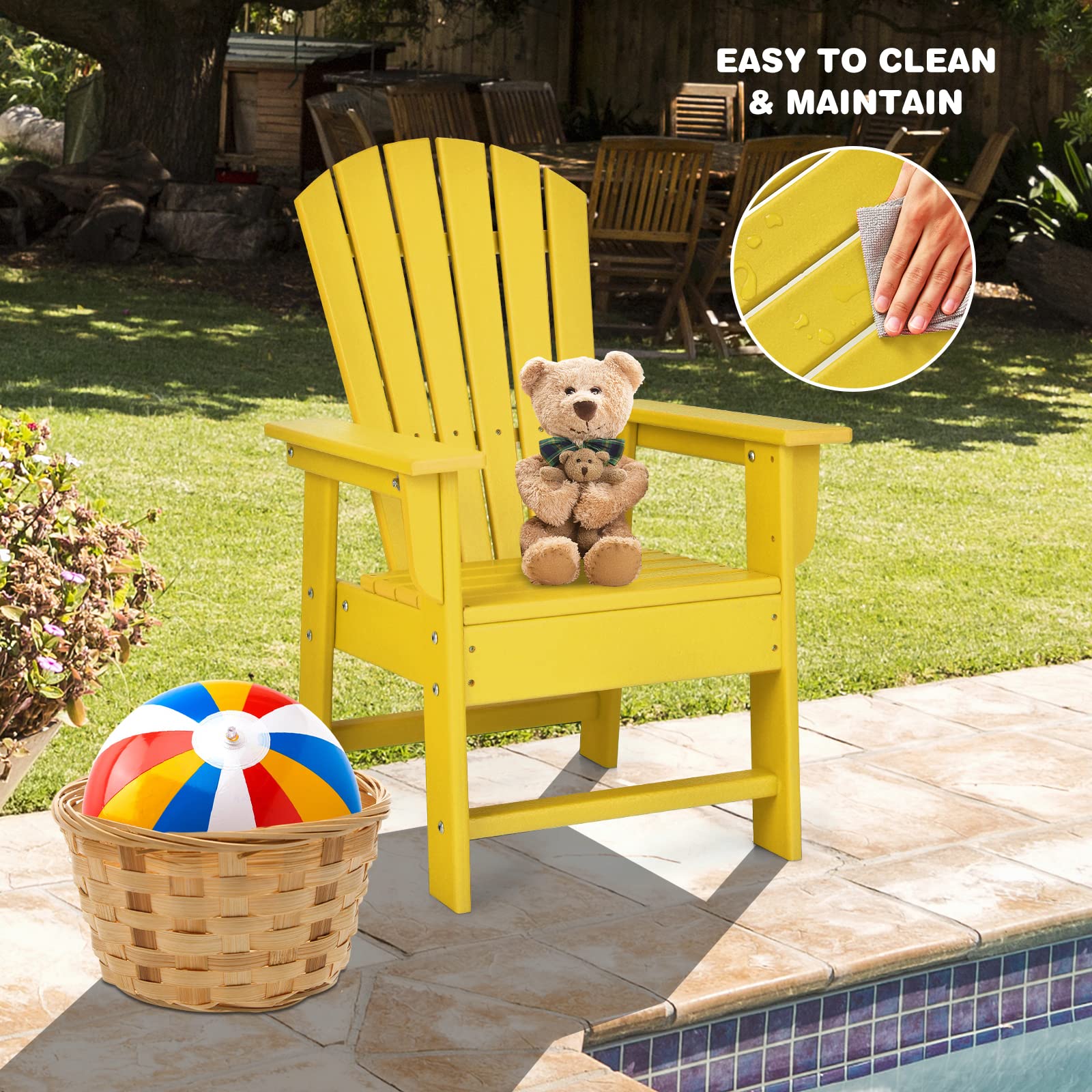 **Giantex Kids Adirondack Chair - Yellow HDPE Outdoor Patio Chair with Ergonomic Backrest for Toddlers, Deck, Porch, Backyard & Poolside - Weather-Resistant & Durable for Indoor/Outdoor Use - Perfect for Relaxing, Lounging & Playtime**