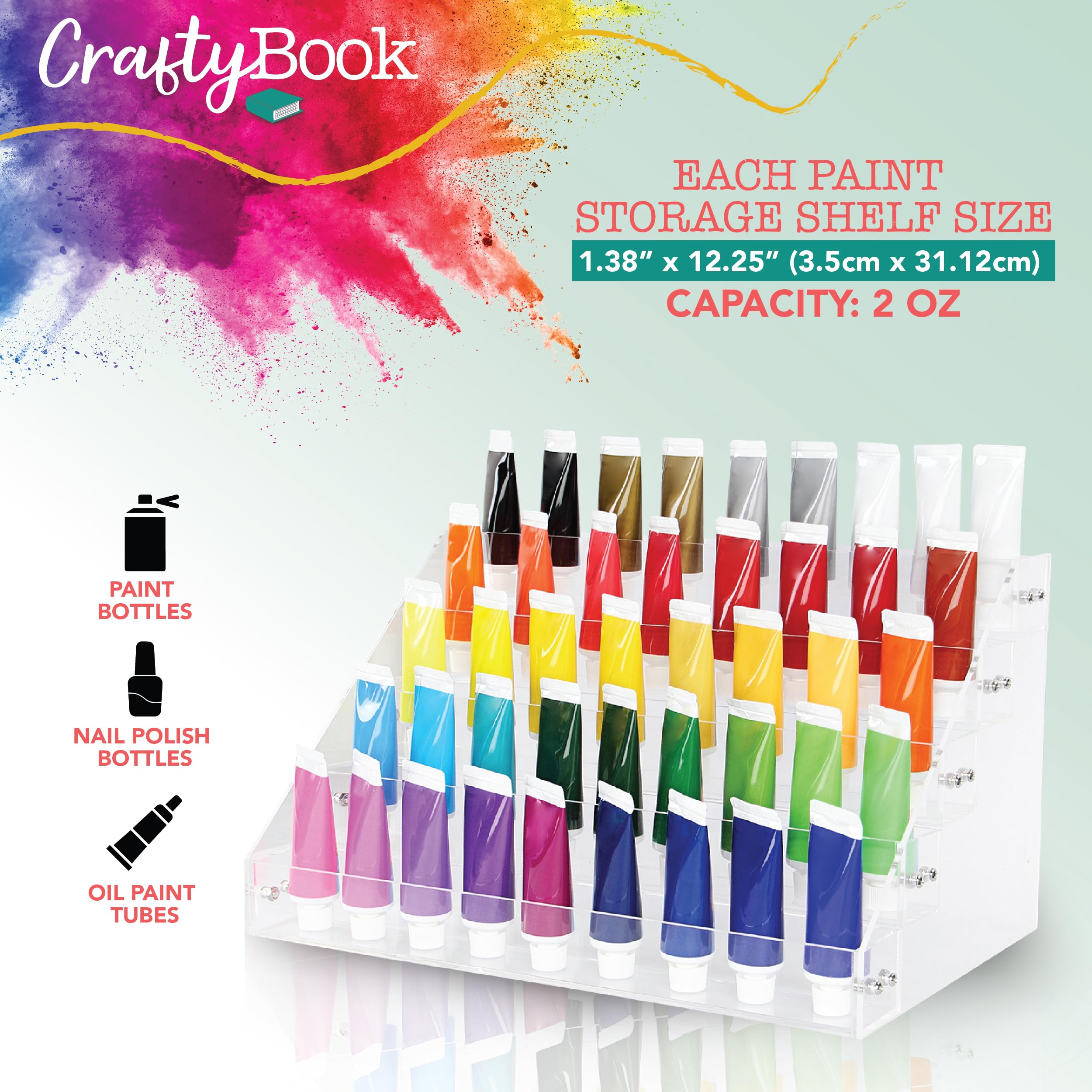 5-Tier Acrylic Art Supply Organizer with Brush Holder - Clear Tabletop Storage Shelf for Nail Polish, Model Paint & Hobby Supplies - Perfect for Artists, Nail Salons & Craft Rooms