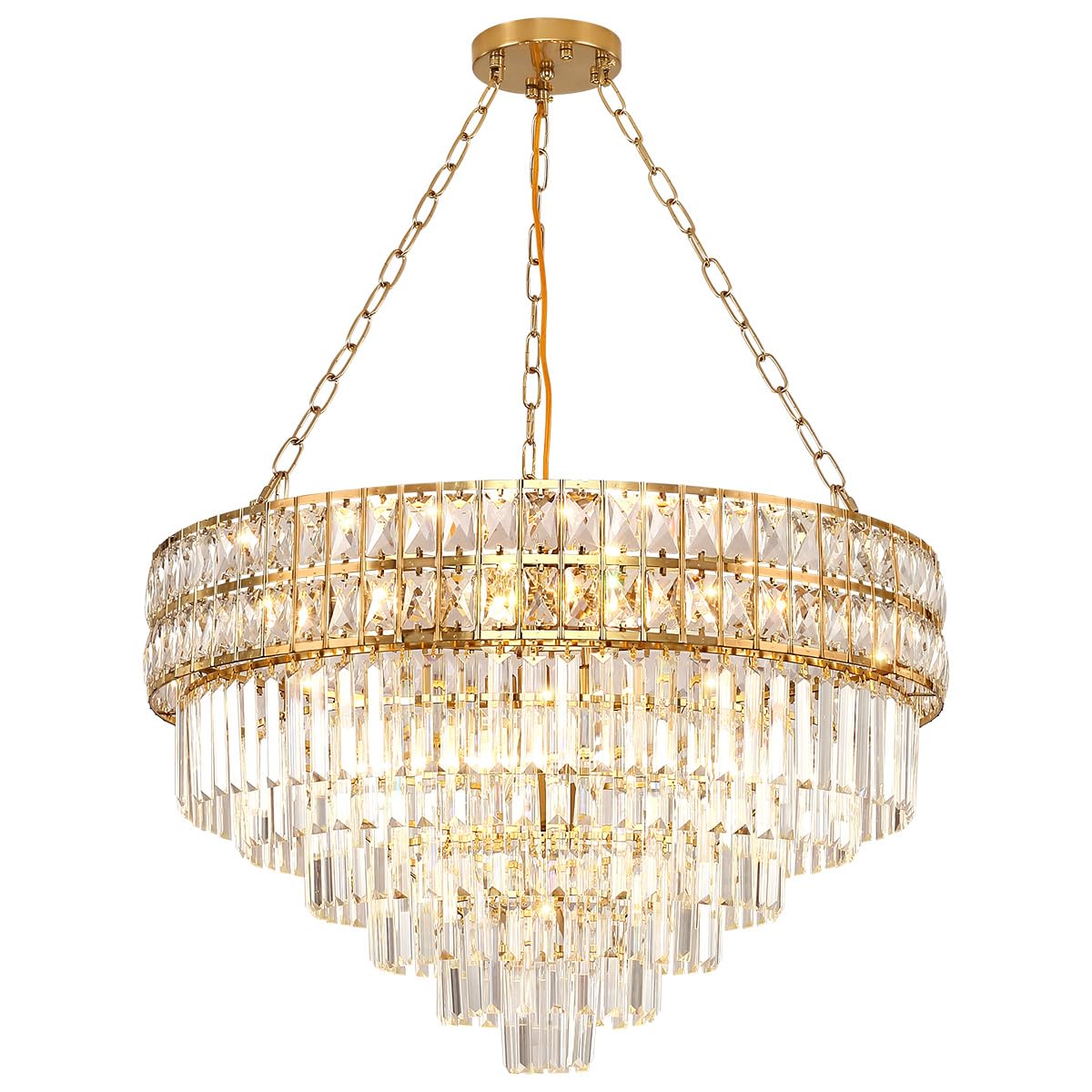 Elegant Modern Crystal Chandelier with Gold Finish - 75cm Round Pendant Light Fixture for Living Room, Dining Room & Restaurant Decor | E14 Base x 15 Lights | Perfect for Wedding Venues, Luxury Homes and Hotel Lobbies