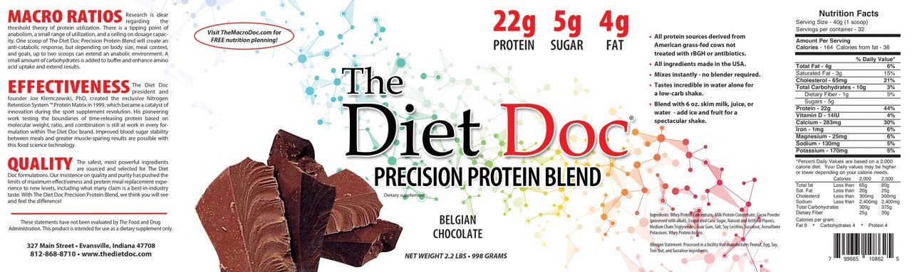 The Diet Doc Precision Protein Blend - 2.2lb Belgian Chocolate Whey Protein Powder for Weight Loss & Muscle Recovery | Perfect for Post-Workout Shakes & Healthy Meal Replacement