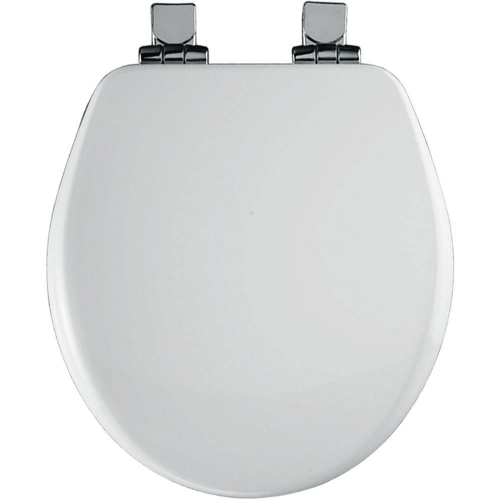 Bemis 9170CHSL 000 Easy Clean Round Toilet Seat - High Density Molded Wood with Chrome Whisper Close Hinges, White (Alesio II Collection) | Perfect for Bathroom Upgrades & Home Renovations