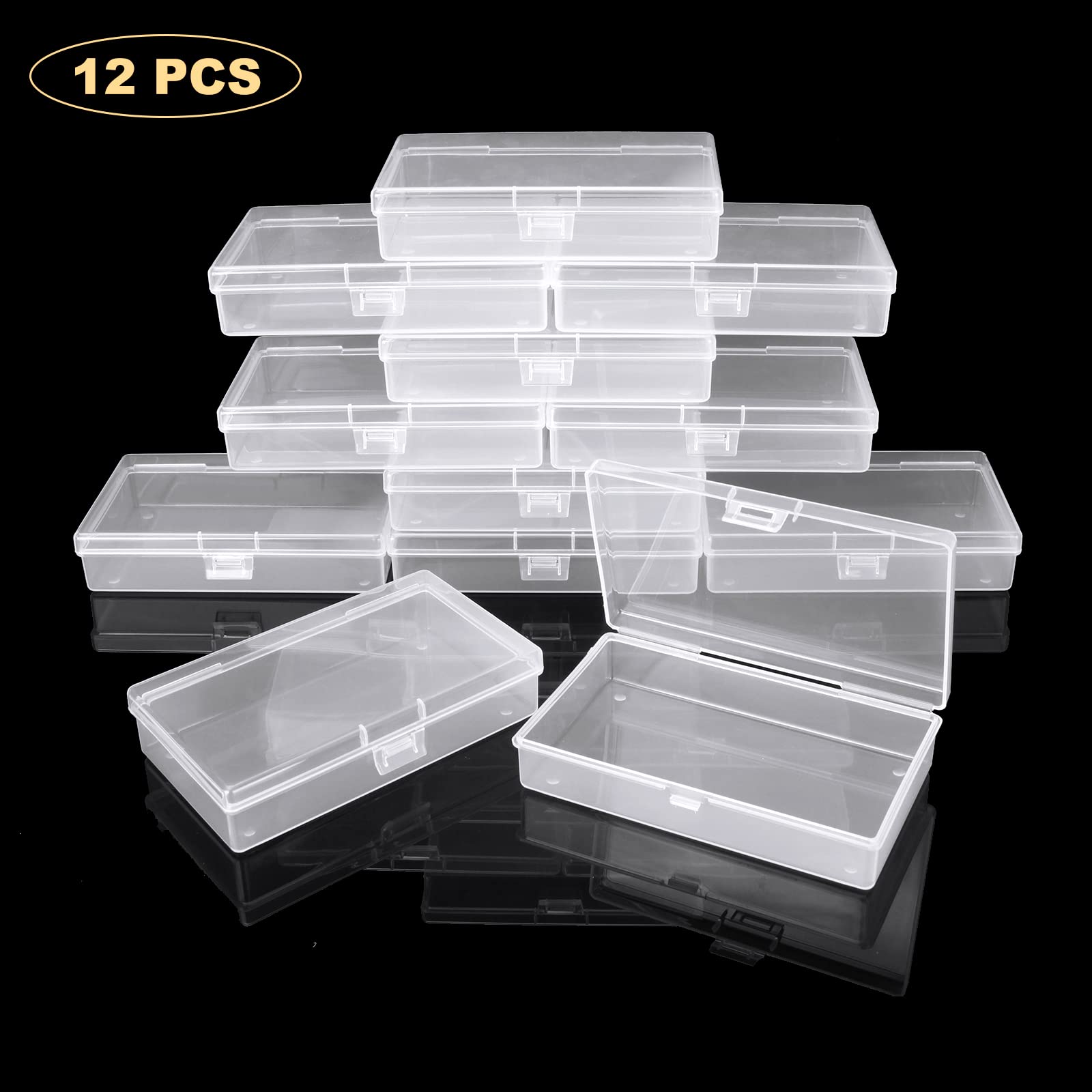 12-Piece Small Plastic Rectangular Storage Containers with Lids - 5x3x1 Inch Clear Organizer Boxes for Beads, Jewelry, Crafts & Small Parts - Perfect for DIY Projects, Office Supplies & Home Organization