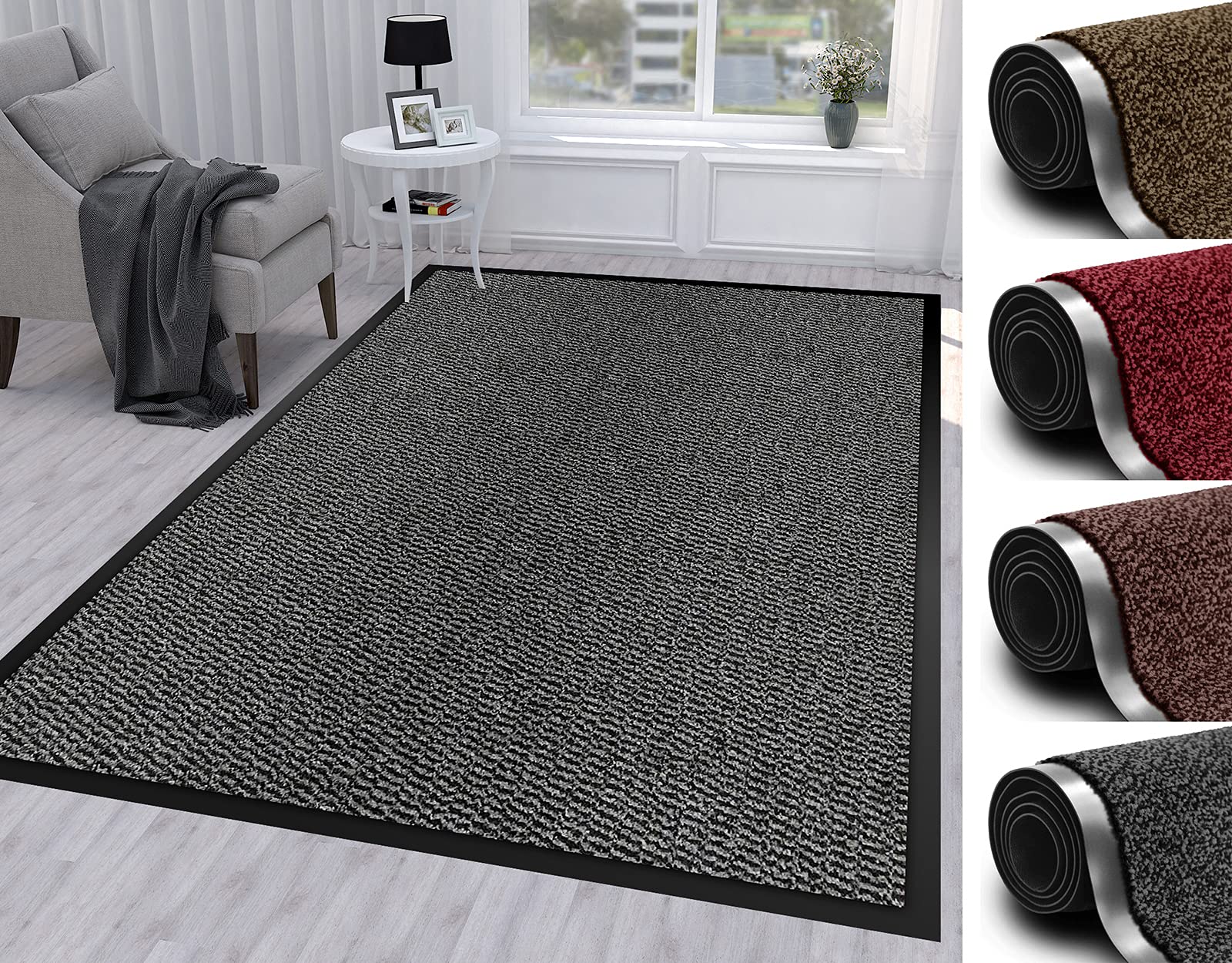 Abaseen Heavy Duty Non-Slip Rubber Back Door Mat - Washable Indoor/Outdoor Entrance Rug (120x180cm, Grey) | Super Absorbent Kitchen Barrier & Shoe Scraper | Perfect for Front Door, Garage & Patio Use