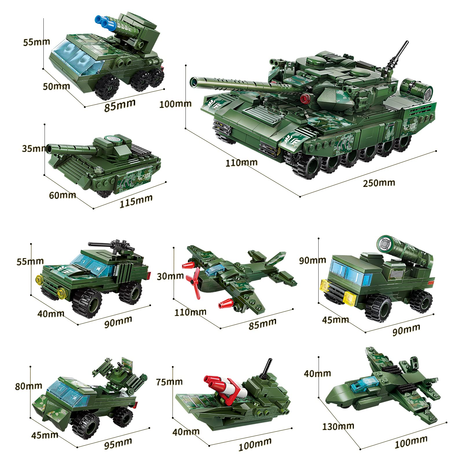 WW2 Military Tank Building Blocks Set - 642PCS 8-in-1 Army Model Kit, Lego-Compatible War Toy for Boys Ages 6-14 | Perfect for History Enthusiasts, Battle Reenactments & STEM Learning Activities