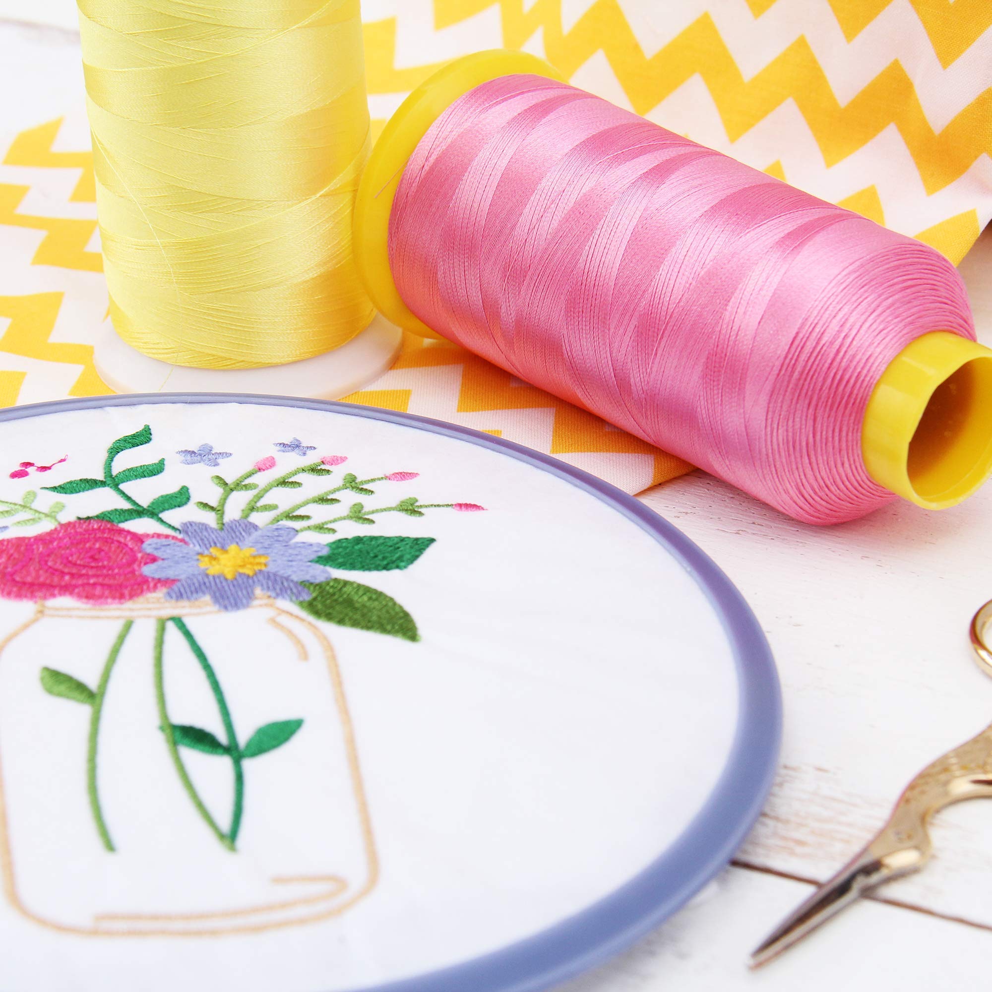 Threadart 5000m Polyester Machine Embroidery Thread Cone - 40wt (5500 Yards) | Compatible with Janome, Bernina & Most Sewing Machines | No.131 Sweet Pink | Perfect for Quilting, Embroidery & DIY Crafts