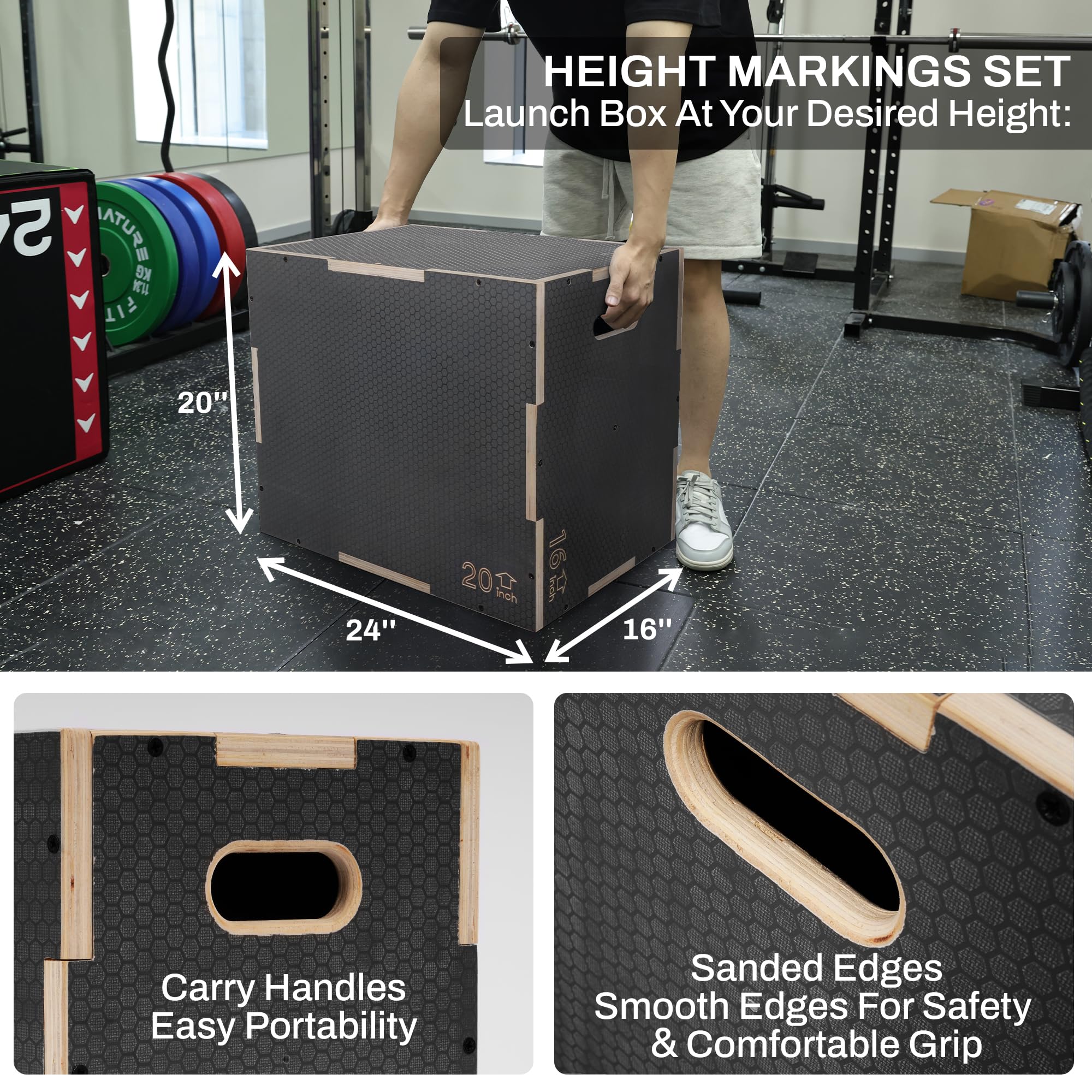 3-in-1 Non-Slip Wooden Plyo Box for CrossFit & Home Gym - Adjustable Height Plyometric Jump Box for Exercise & Training - Perfect for HIIT, Cardio & Strength Workouts