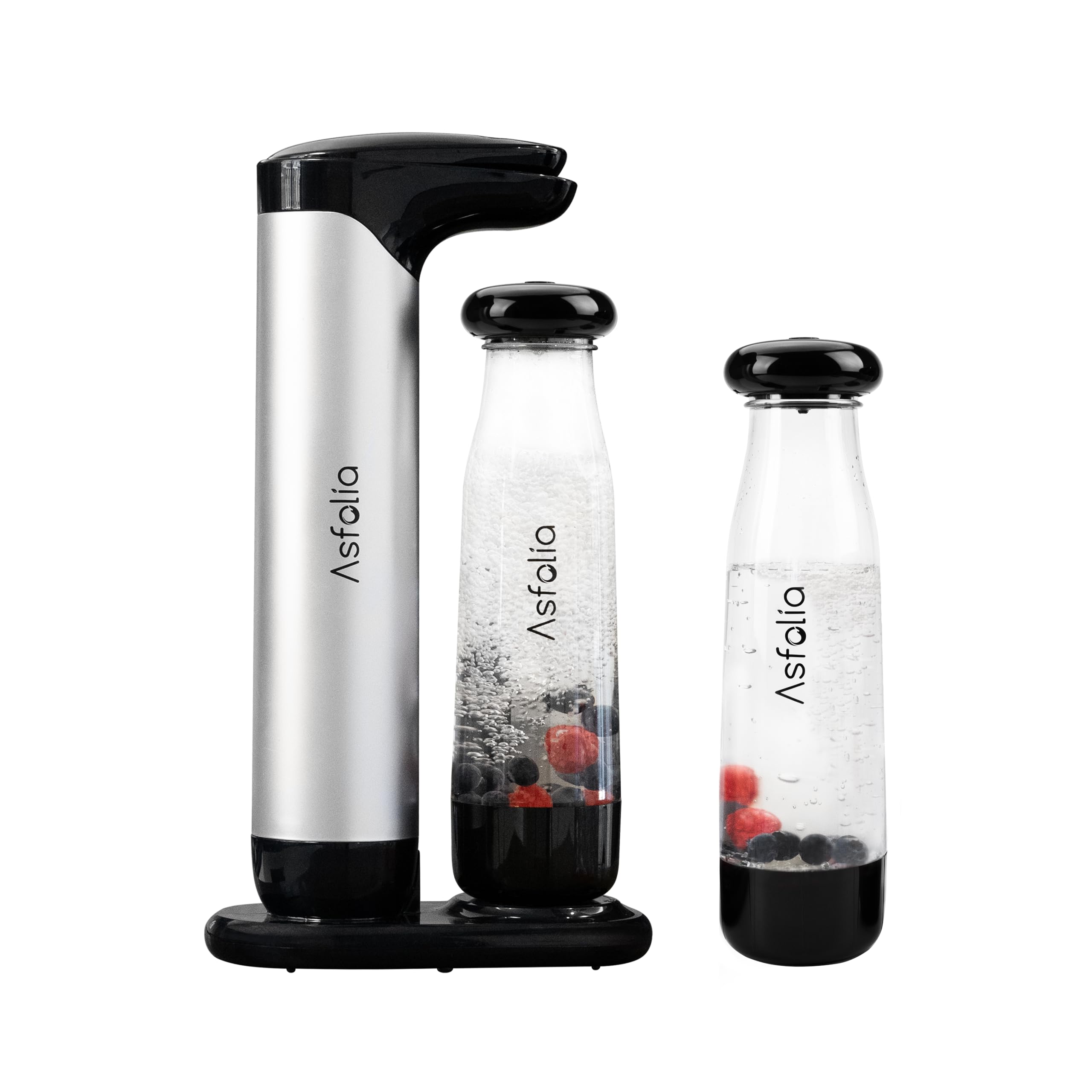 Premium Sparkling Water Maker - Soda Machine for Carbonating Any Drink, Includes 2x 1L BPA-Free Bottles, Works with 60L CO2 Cylinders (Not Included) - Enhance Flavors for Cocktails, Mocktails & Healthy Hydration (Silver) - Perfect for Home Bars, Parties & Daily Refreshment