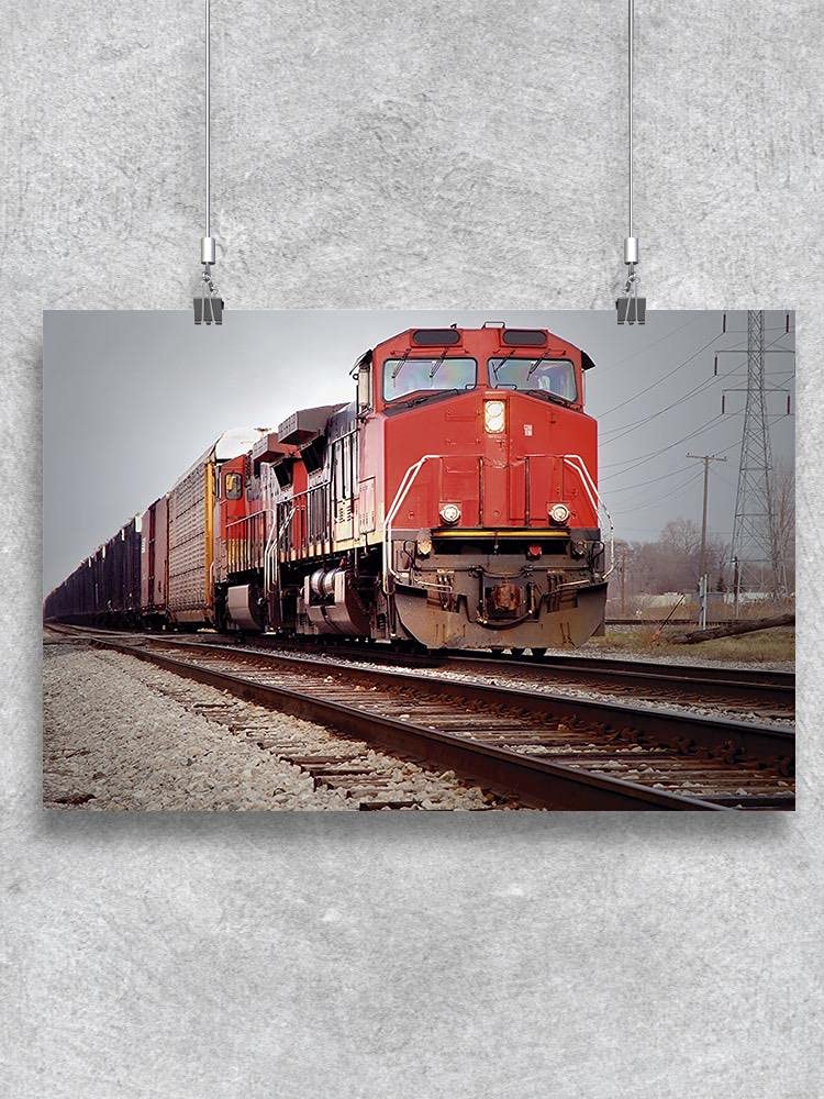 Red Freight Train Poster - Vintage Railroad Wall Art Decor for Home, Office & Train Enthusiasts - Perfect for Living Room, Bedroom or Man Cave