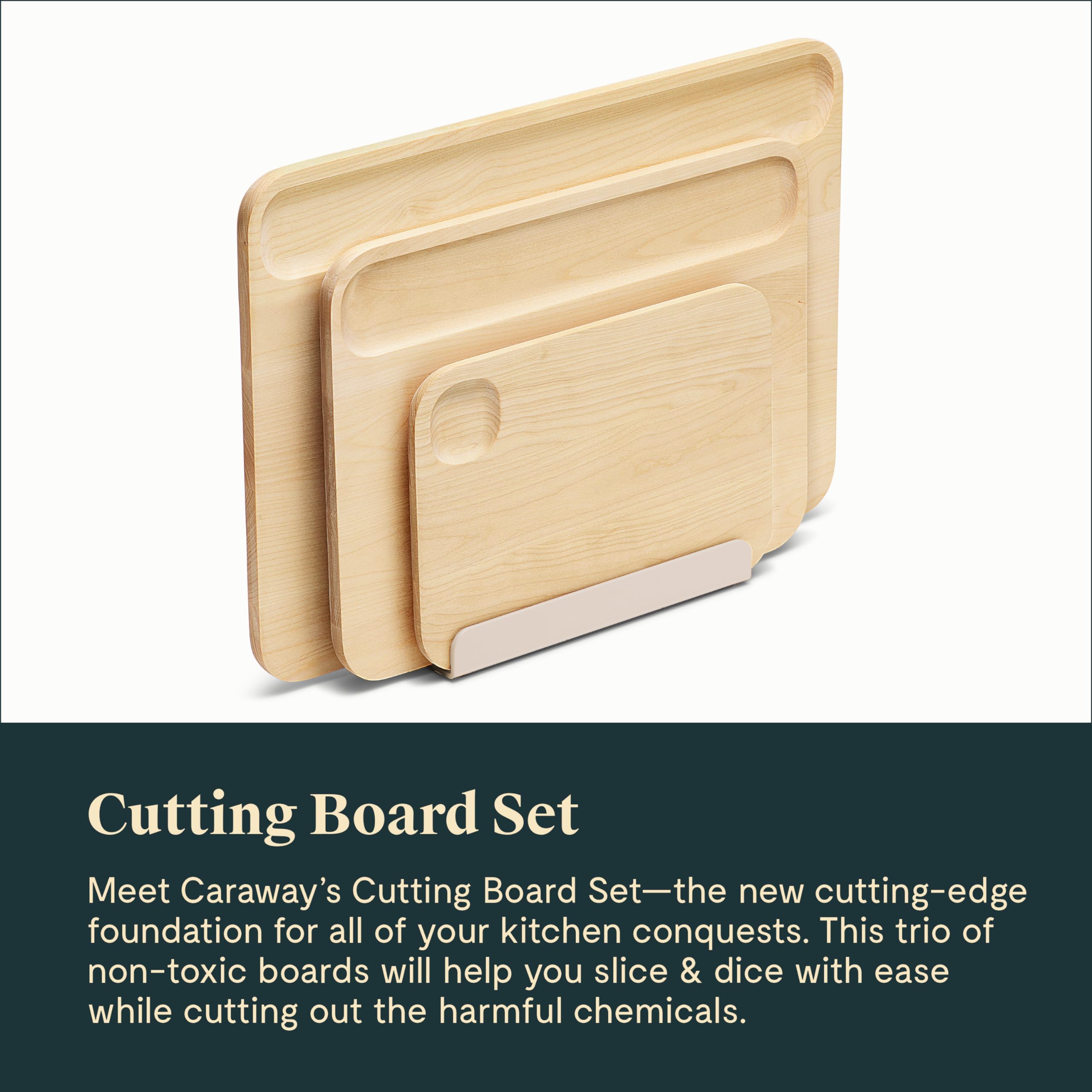 Caraway 4-Piece Reversible Wooden Cutting Board Set - FSC-Certified Birch - Natural Mineral Oil & Beeswax Finish - Small, Medium & Large Sizes with Storage Organizers - Perfect for Meal Prep, Charcuterie Boards & Kitchen Organization