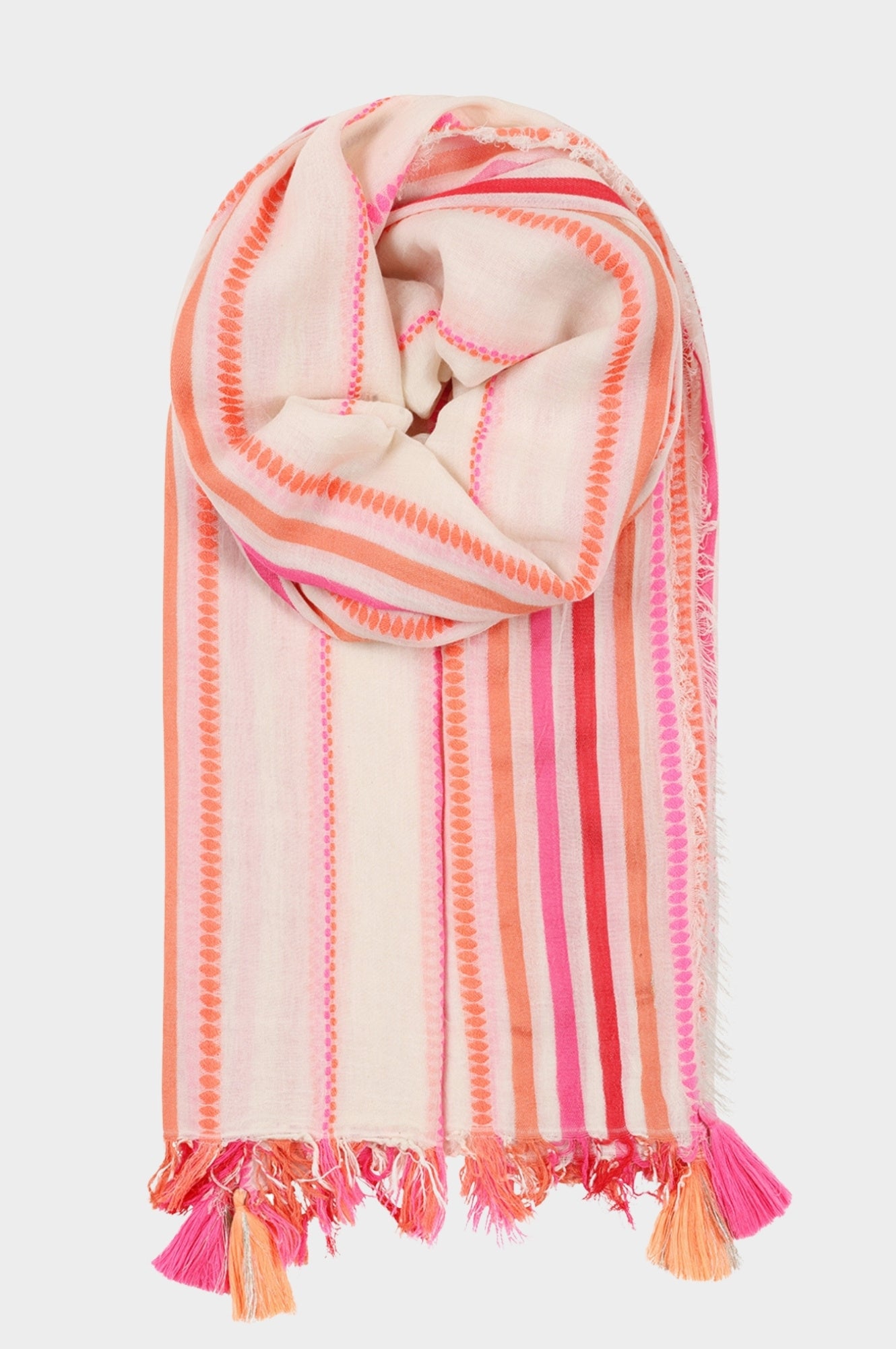Organic Cotton Scarf for Women - Soft Pink & Orange Striped Wrap - Perfect for Winter Fashion, Office Wear & Travel Accessories