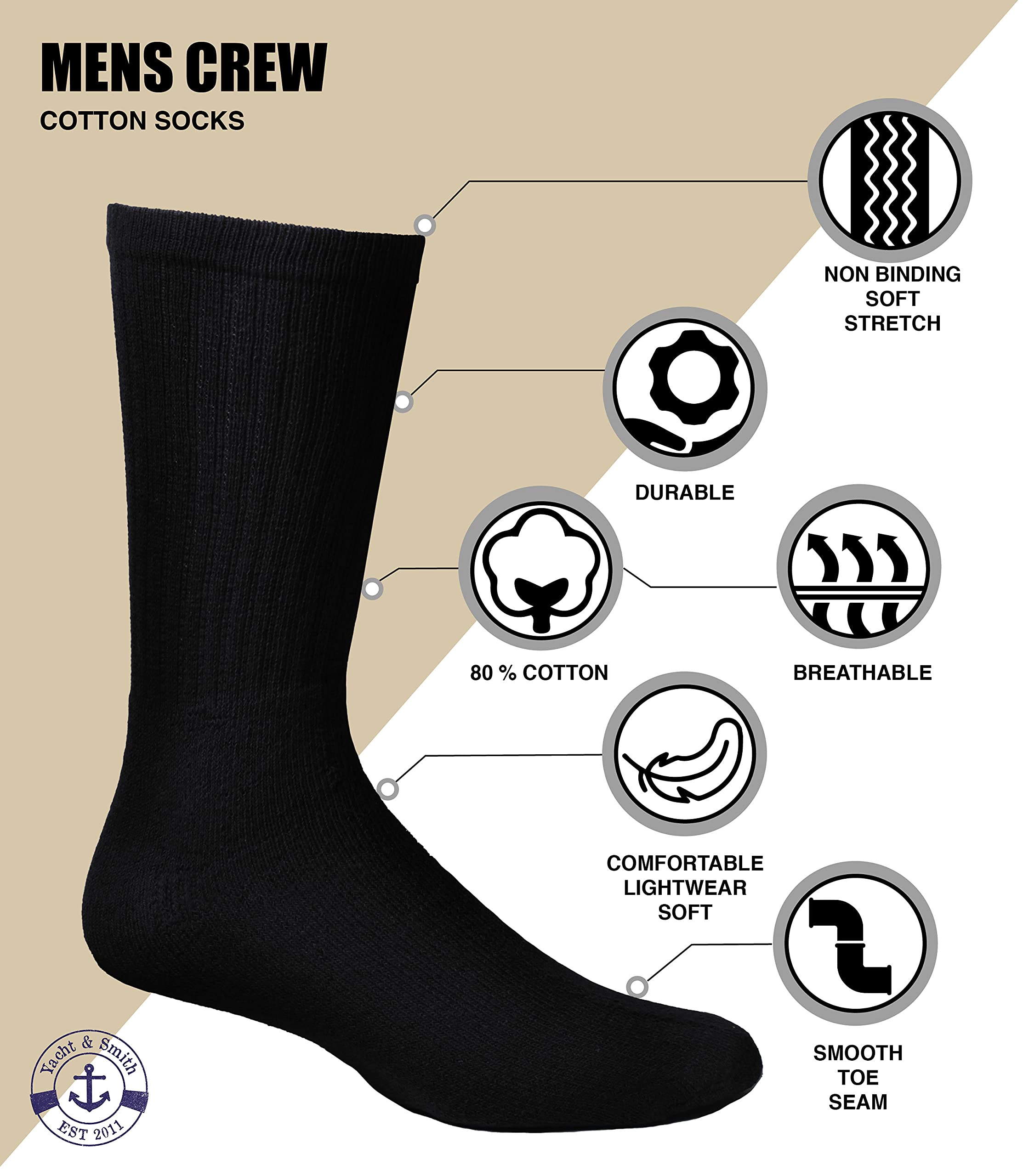 Yacht & Smith Kids Bulk Athletic Crew Socks - Wholesale Pack of Sports Socks for Children - Perfect for Soccer, Basketball & Running - SOCKS'NBULK