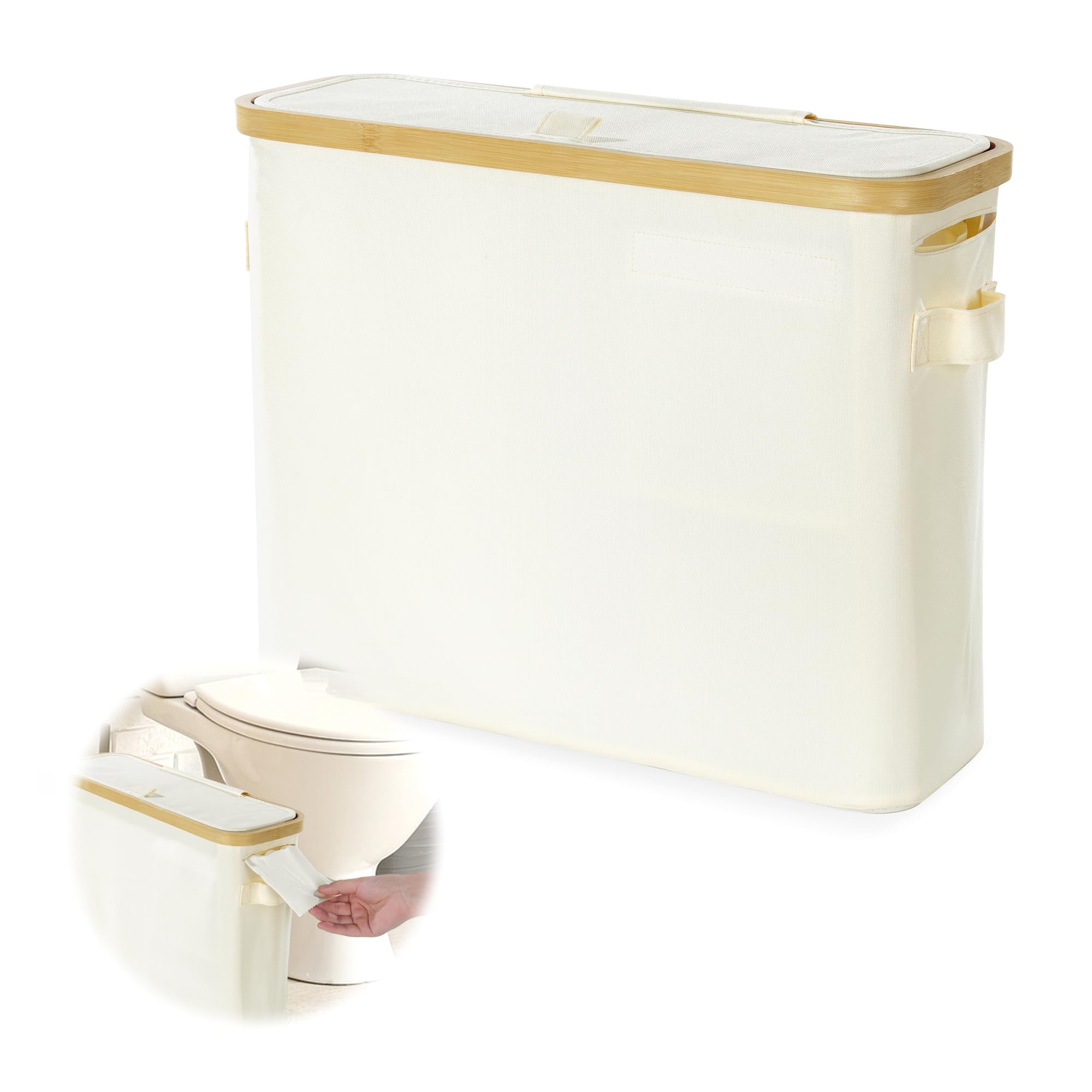 BALAPET Bamboo Toilet Paper Storage Basket with Lid and Drawer - Waterproof Bathroom Tissue Organizer (55L) - Perfect for Bathroom, Vanity, and Home Organization