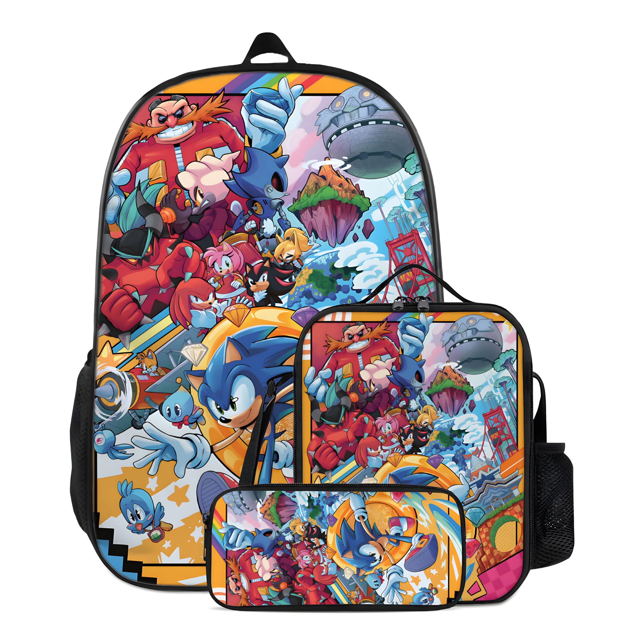 3Pcs Hedgehog Gaming Backpack Set for Kids with Lunch & Pencil Bag - School & Travel