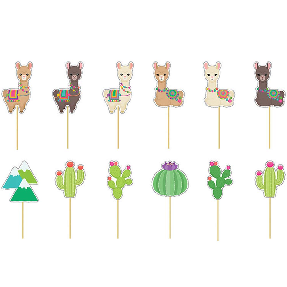 Flairs New York Alpaca & Cactus Cupcake Toppers - 24 Pack Party Decorations for Birthday, Baby Shower & Wedding Celebrations