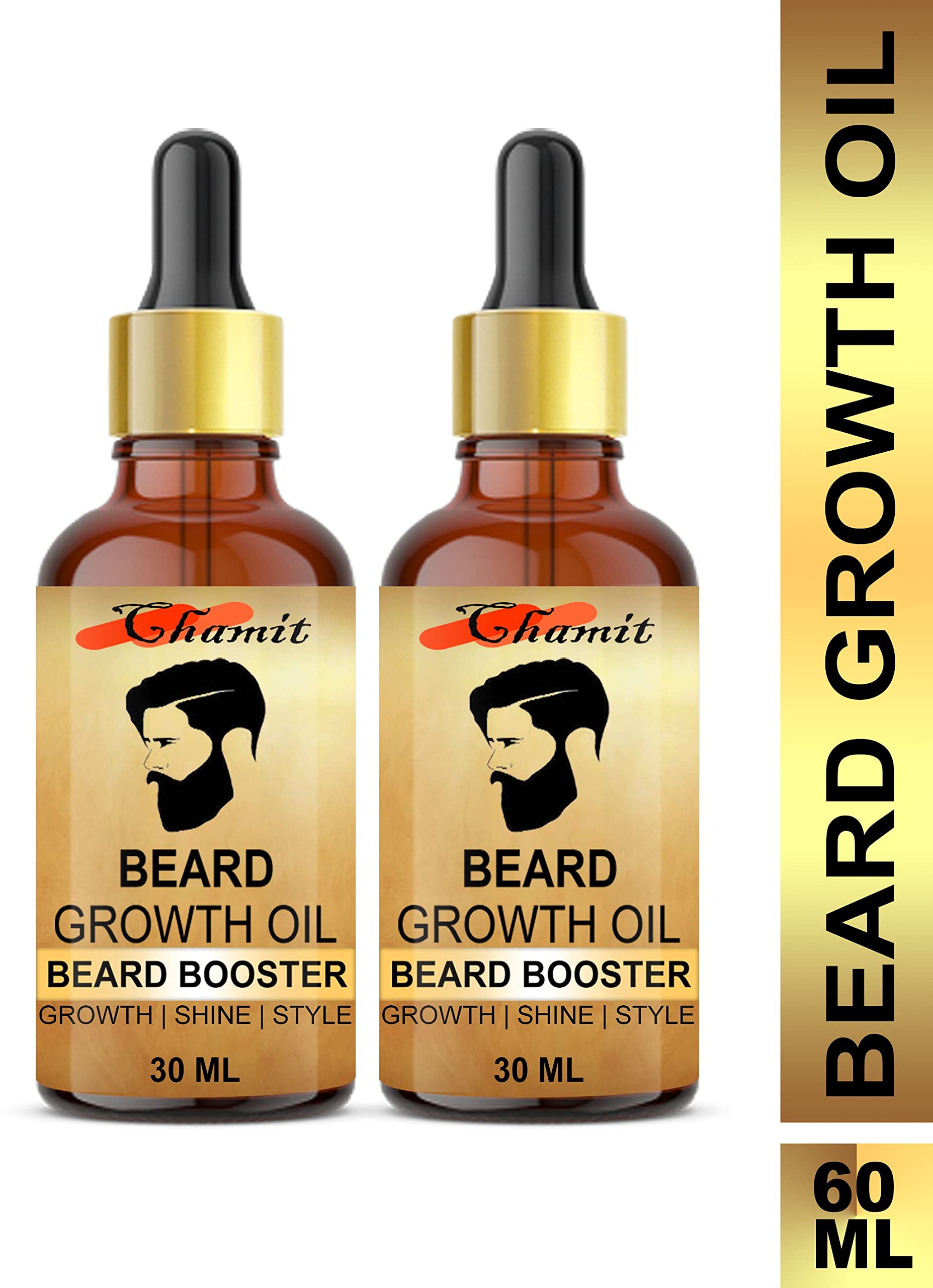 CHAMIT 4X Faster Natural Beard Growth Oil - 100% Herbal & Organic Moustache Oil for Thicker Facial Hair - Perfect for Daily Grooming & Styling