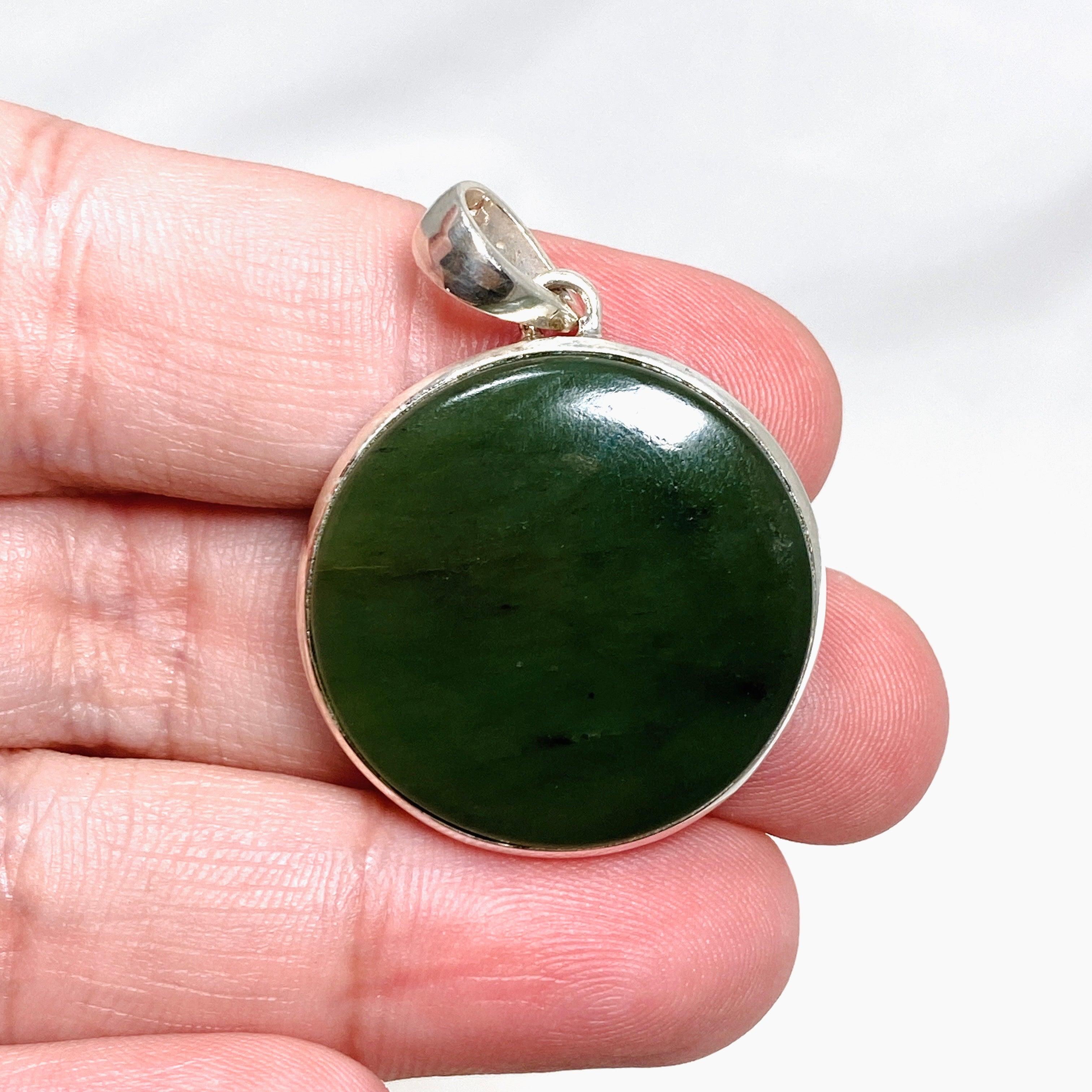 Natural Siberian Jade Nephrite Round Pendant - PPGJ671 - Handcrafted Gemstone Jewelry for Meditation, Healing & Spiritual Gifts