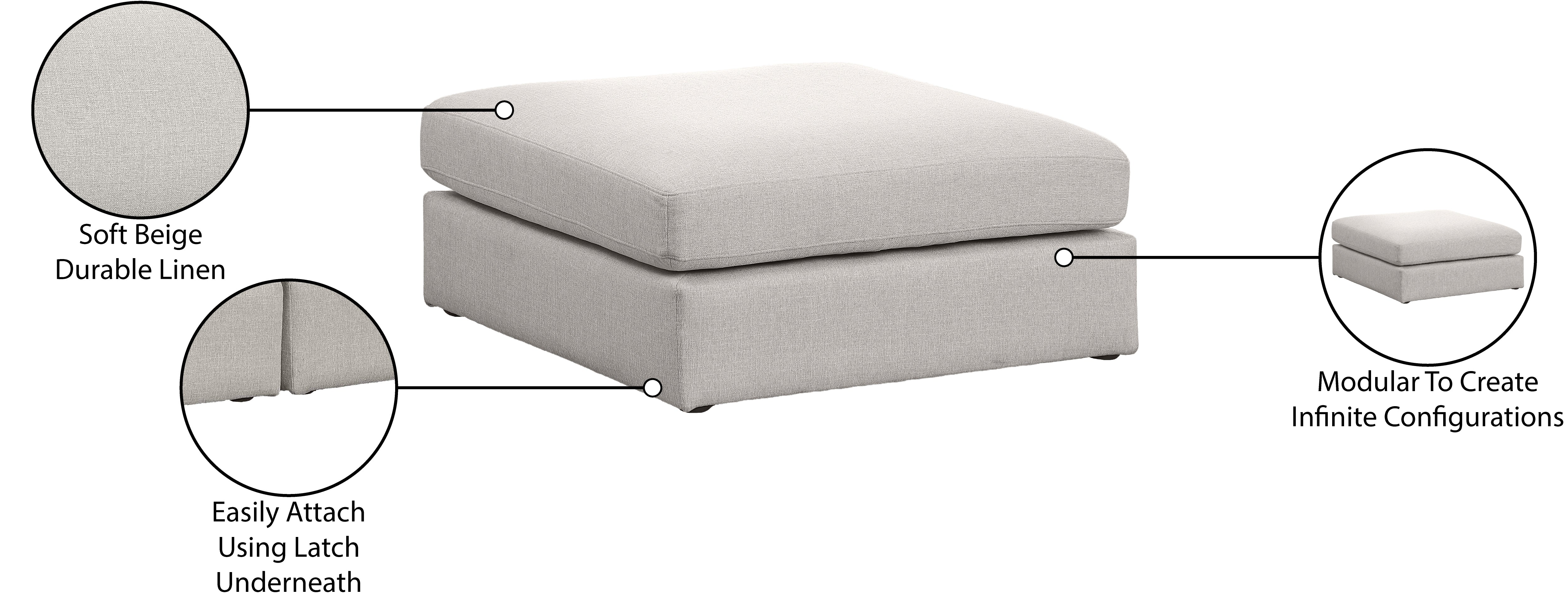 Beckham Durable Linen Textured Fabric Ottoman Footrest - Perfect for Living Room, Bedroom & Home Decor