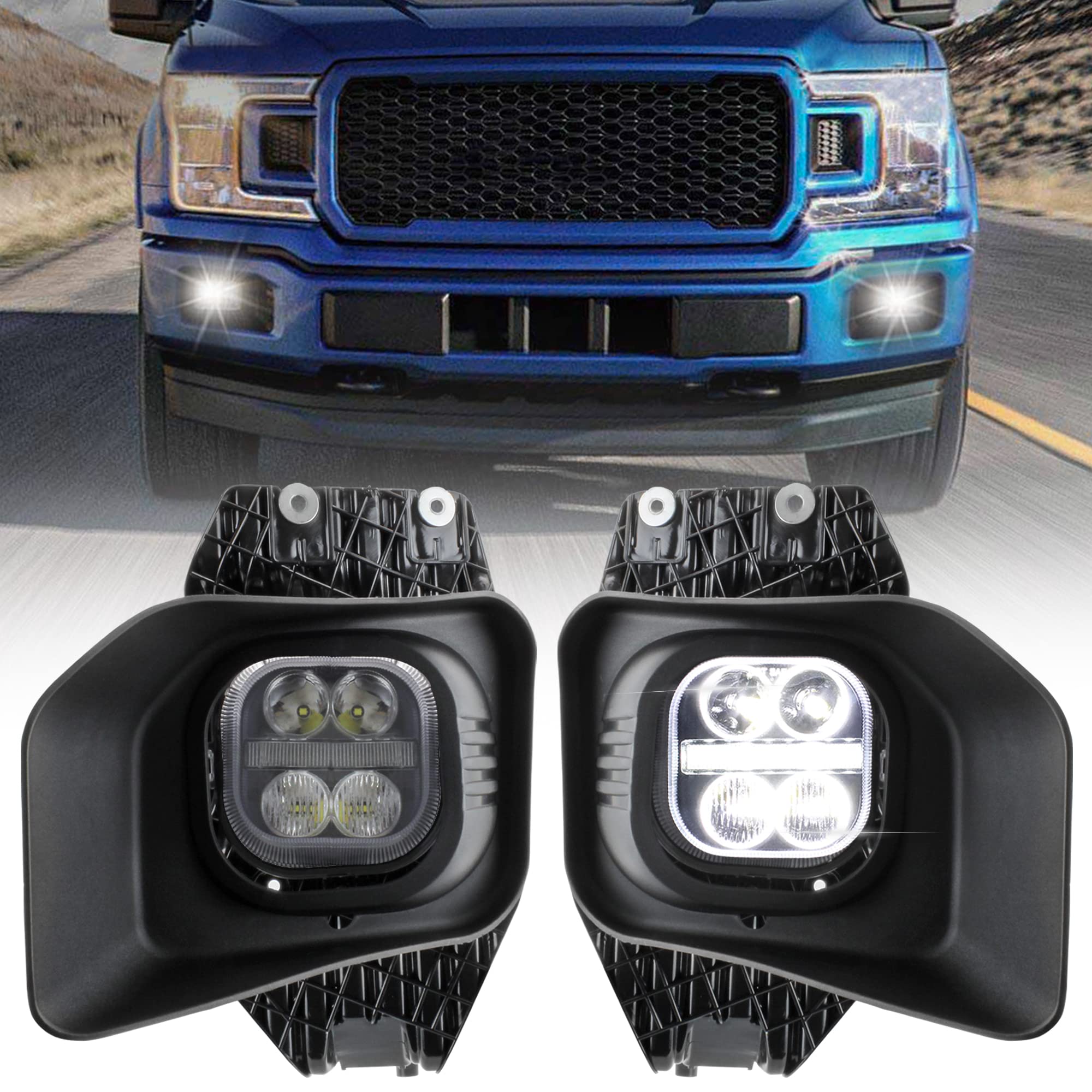 KEWISAUTO LED Fog Lights with DRL for 2011-2016 Ford F-250 F-350 F-450 F-550 | Bumper Driving Lights & Daytime Running Lights | Perfect for Off-Roading, Night Driving & Enhanced Visibility