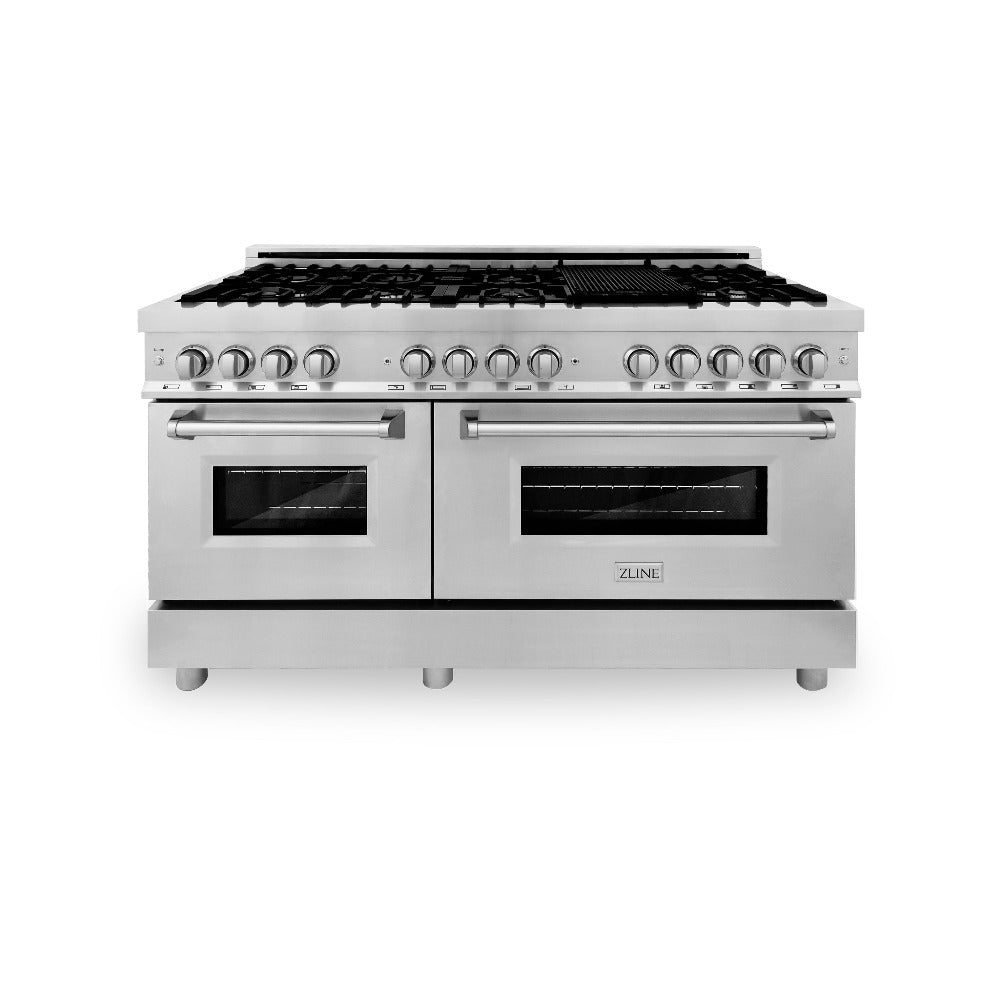 ZLINE 60 Inch Professional Kitchen Package - Stainless Steel Dual Fuel Range & Convertible Vent Hood (2KP RARH60) | Perfect for Home Chefs & Modern Kitchens