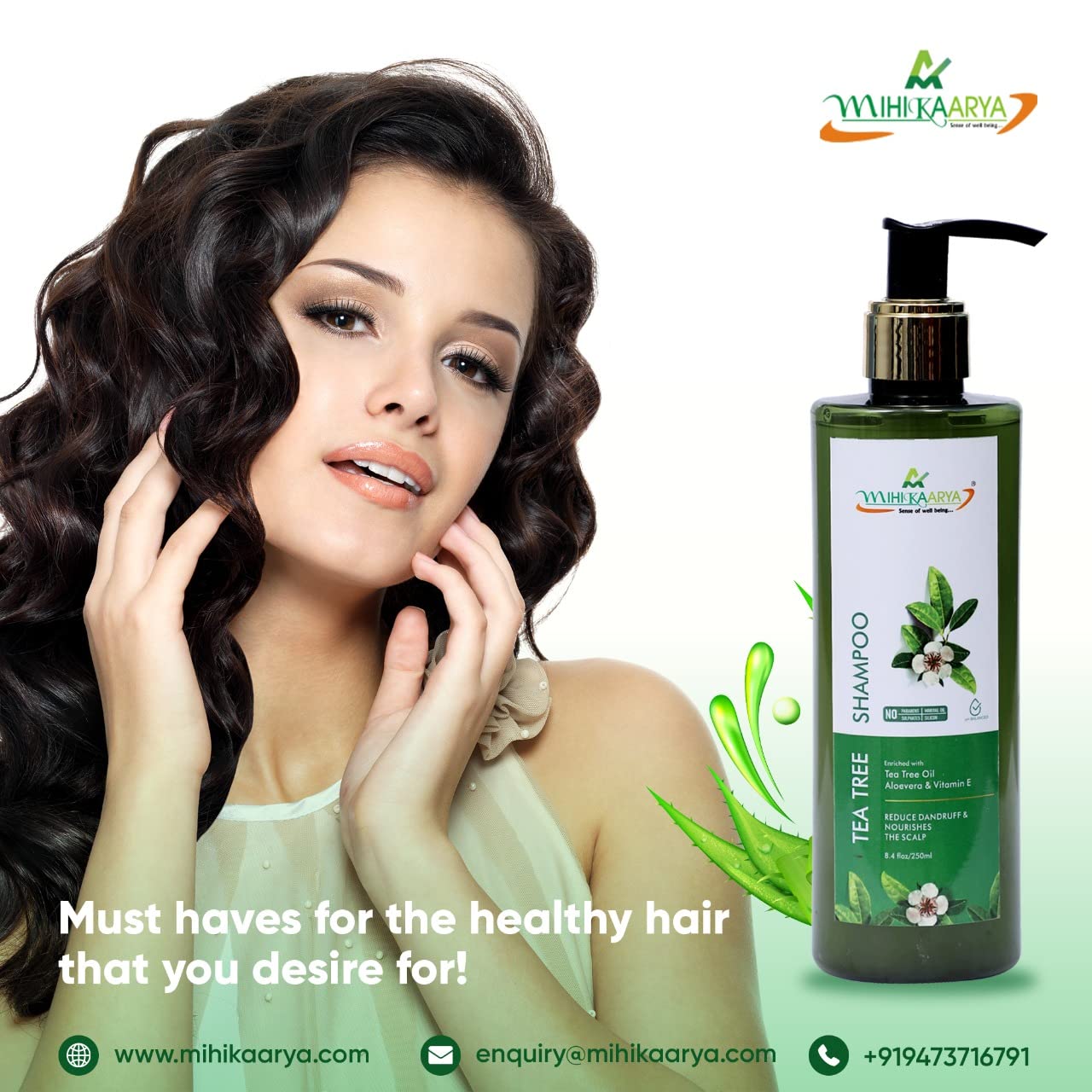 Mihikaarya Tea Tree Shampoo for Scalp Care - 8.5oz (250ml) - Anti Dandruff & Itchy Scalp Relief - Refreshing Clarifying Shampoo for Men & Women - Perfect for Daily Use & Sensitive Scalp