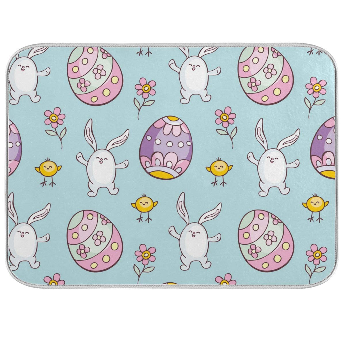 Easter Egg Dish Drying Mat - Absorbent Reversible Microfiber Kitchen Mat with Rabbit Design, 16x18 Inch - Perfect for Easter Decor, Spring Kitchen Decorations & Countertop Protection