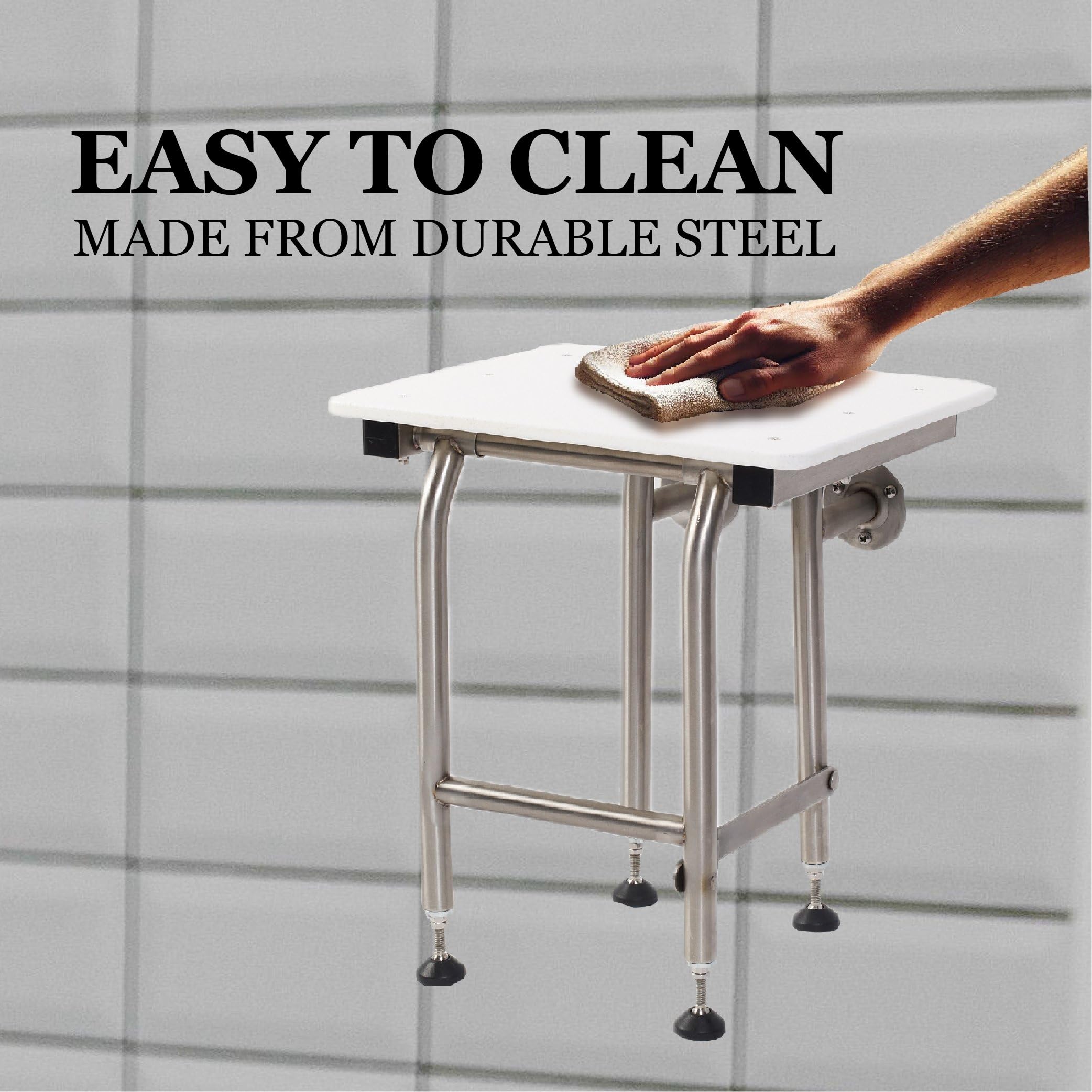 ADA Heavy Duty Shower Chair with Legs - 400lbs Capacity Folding Shower Seat for Elderly & Disabled | 304 Stainless Steel Wall Mounted Bath Seat (24