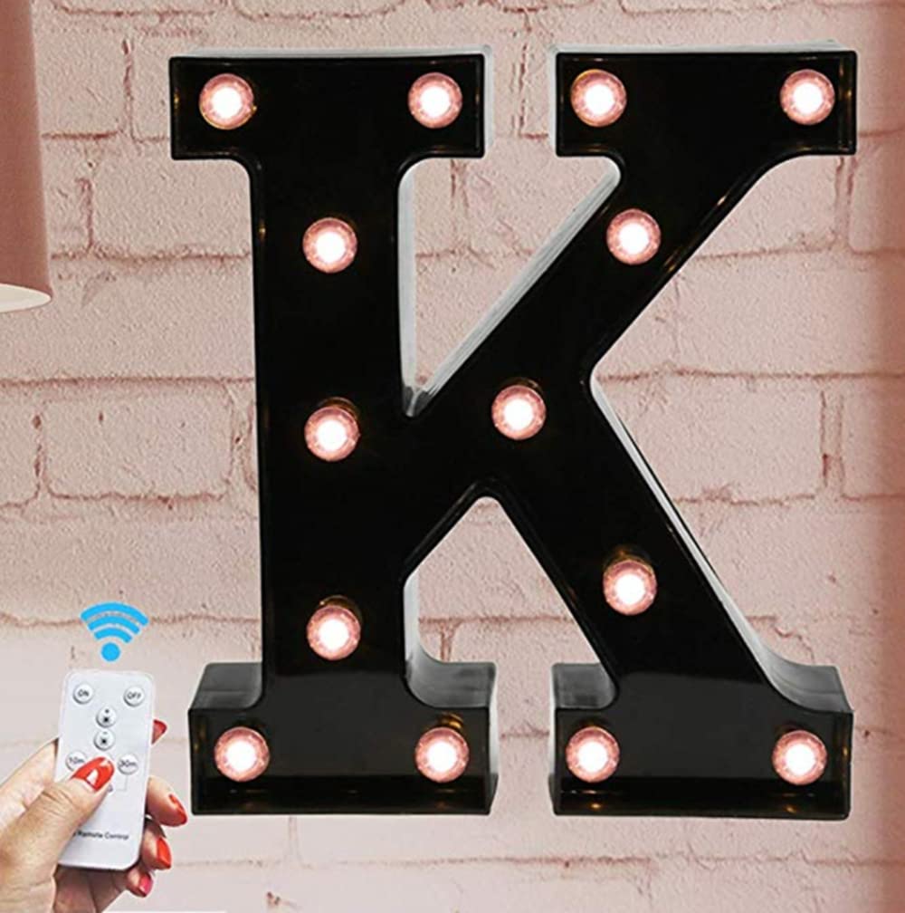 LED Alphabet Letter Lights - Remote Control Light Up Marquee Sign for Home Decor, Parties & Weddings | Night Light for Kids Room & Nursery (Letter K)