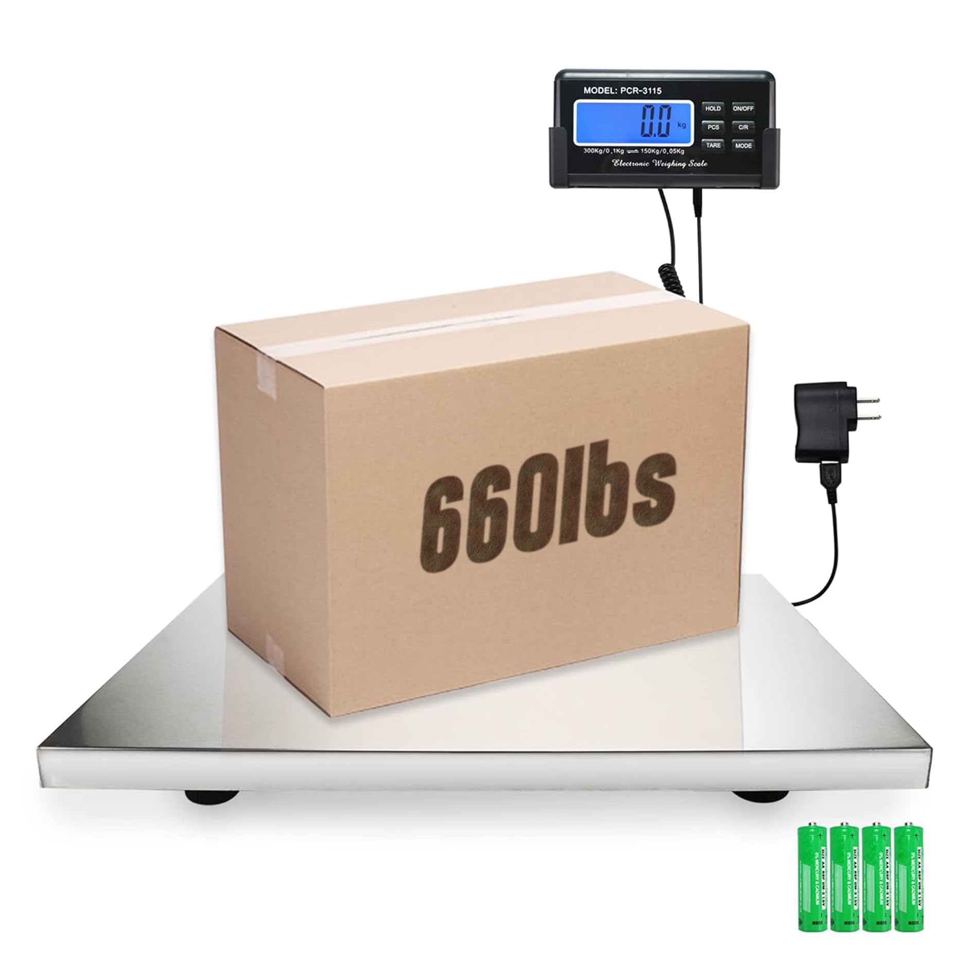Charmline 660lbs x 0.2oz High Precision Digital Postal Scale - Large 21x17 Stainless Steel Platform Shipping Scale for Packages, Postage & Luggage | Heavy Duty for Home, Office & Warehouse Use | Battery & AC Power Included