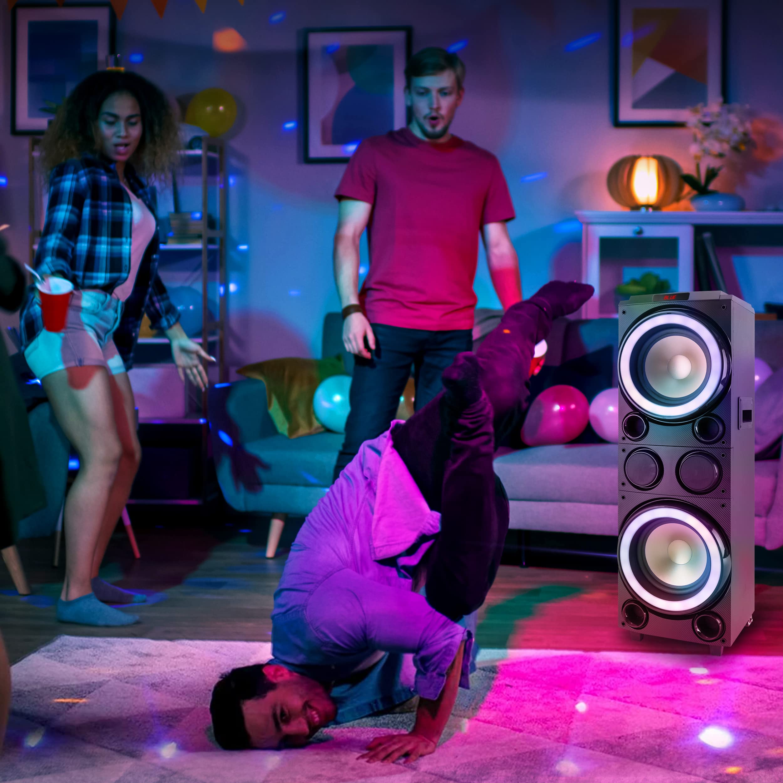 Pyle 10'' Portable Bluetooth Speaker with LED Lights - Wireless Karaoke Speaker System w/USB, Micro SD, FM, BT, Aux, Remote Control, Mic & Guitar Inputs, Built-in Rechargeable Battery, Wheels & Handle - Perfect for Parties, Outdoor Events & Home Entertainment