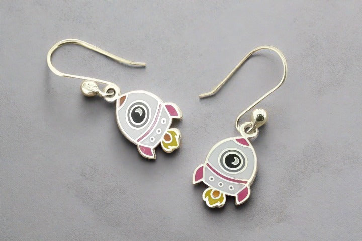 Pink Enamel Rocket Stud Earrings for Women - Trendy Space-Themed Jewelry Gift for Everyday Wear & Cosplay