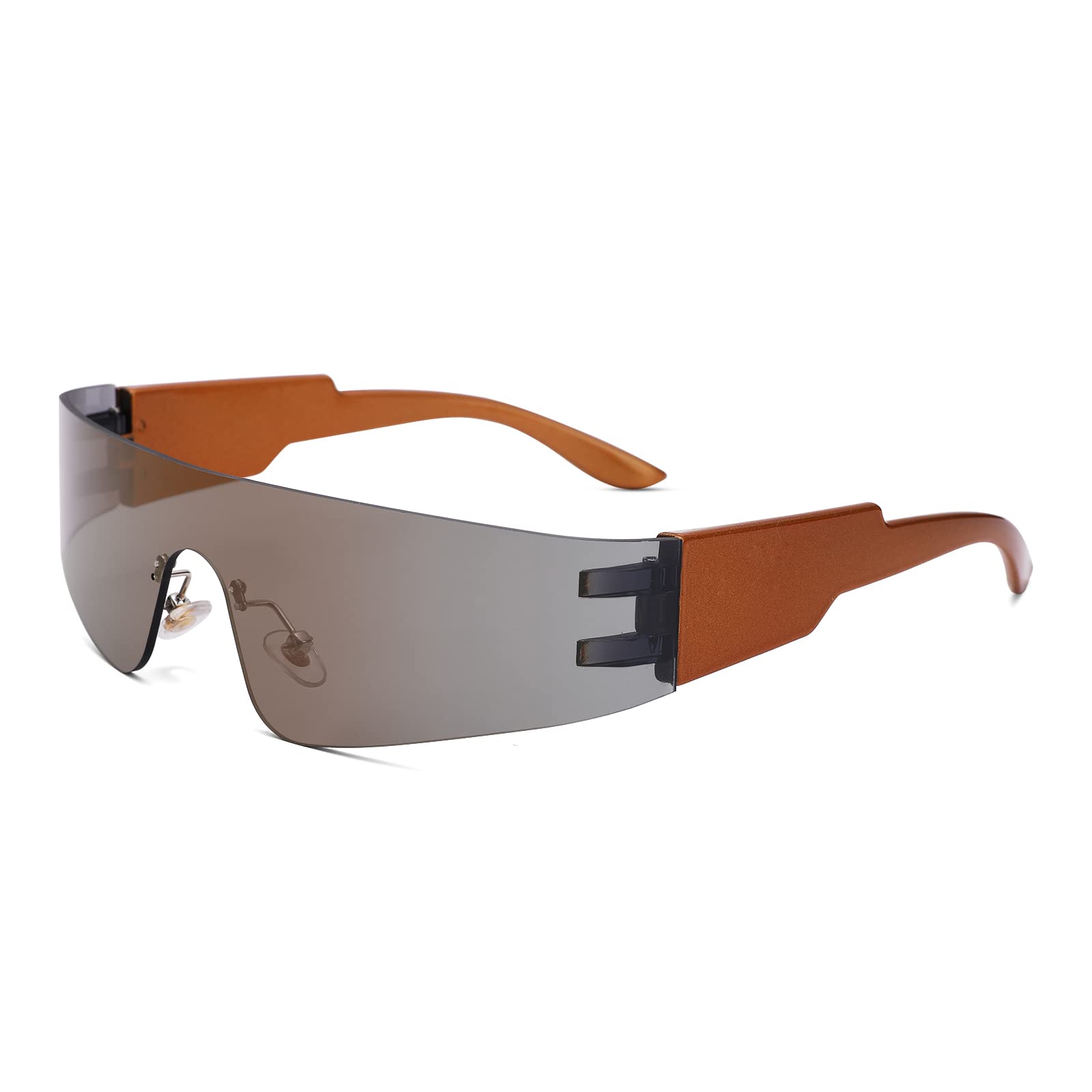 Trendy Rimless Futuristic Wrap Around Sunglasses for Women & Men - Cyberpunk Visor Shades for Sports, Fashion & Outdoor Activities - UV Protection Eyewear for Running, Cycling & Streetwear Style