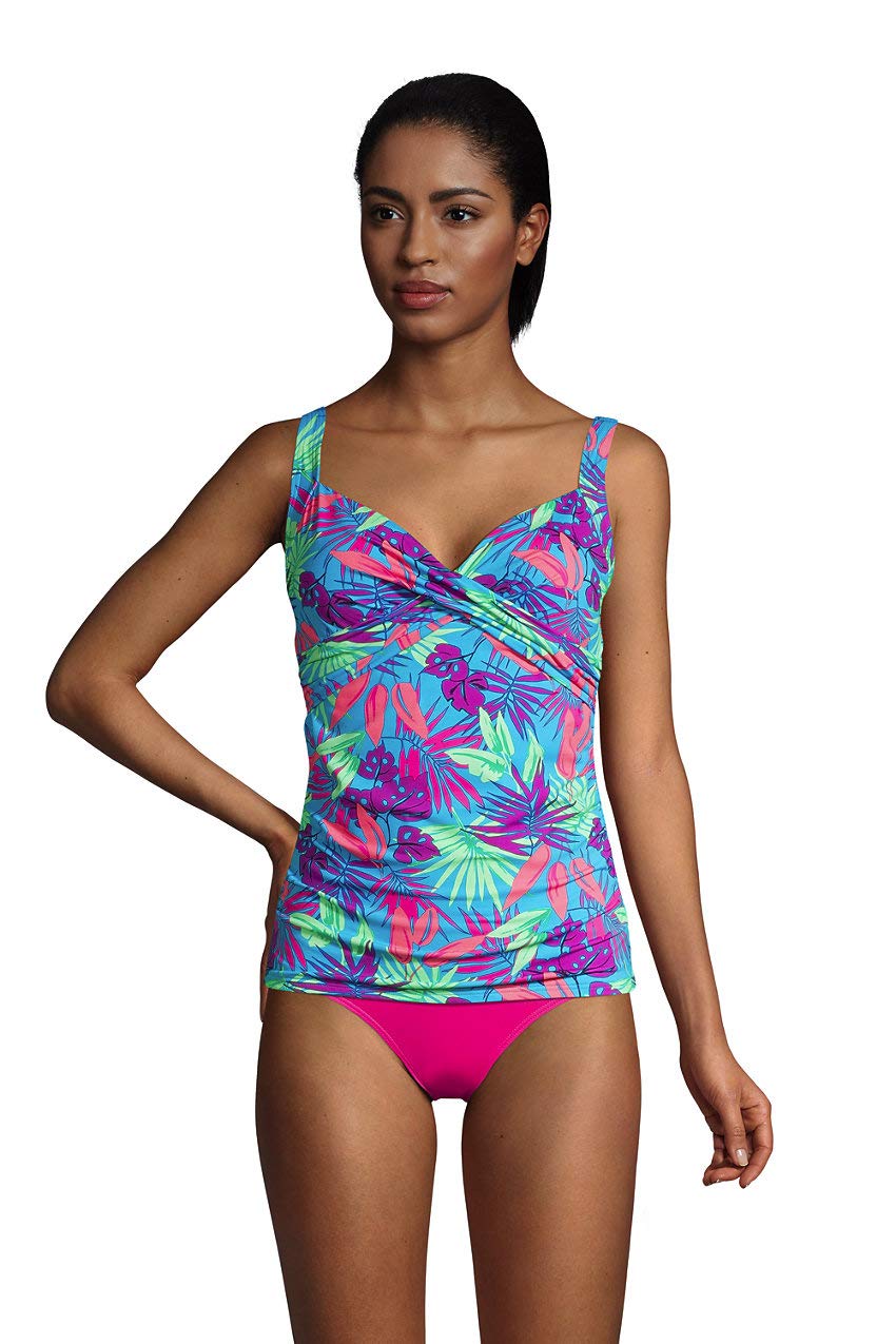 Lands' End Women's Wrap Underwire Tankini Top Swimsuit - Comfortable Swimwear for Beach, Pool & Vacation | Plus Size Options Available