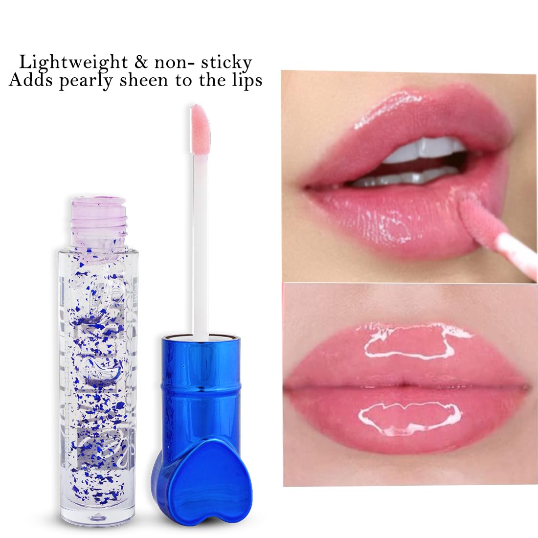 Adbeni Glitter Lip Gloss - 10ml Hydrating Lip Balm for Dry & Chapped Lips with Moisturizing Formula | Natural Pink Shade & Cute Blue Heart Packaging | Perfect for Daily Wear, Parties & Makeup Gifts