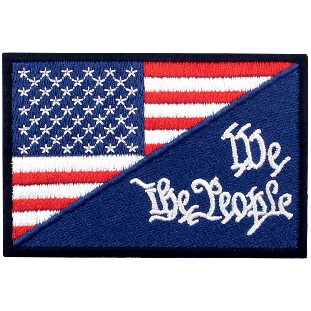 USA Stars & Stripes American Flag Patch - Embroidered 'We The People' Morale Applique - Iron On or Sew On Emblem for Jackets, Hats & Bags - Patriotic Accessories for Veterans Day, 4th of July & Military Support