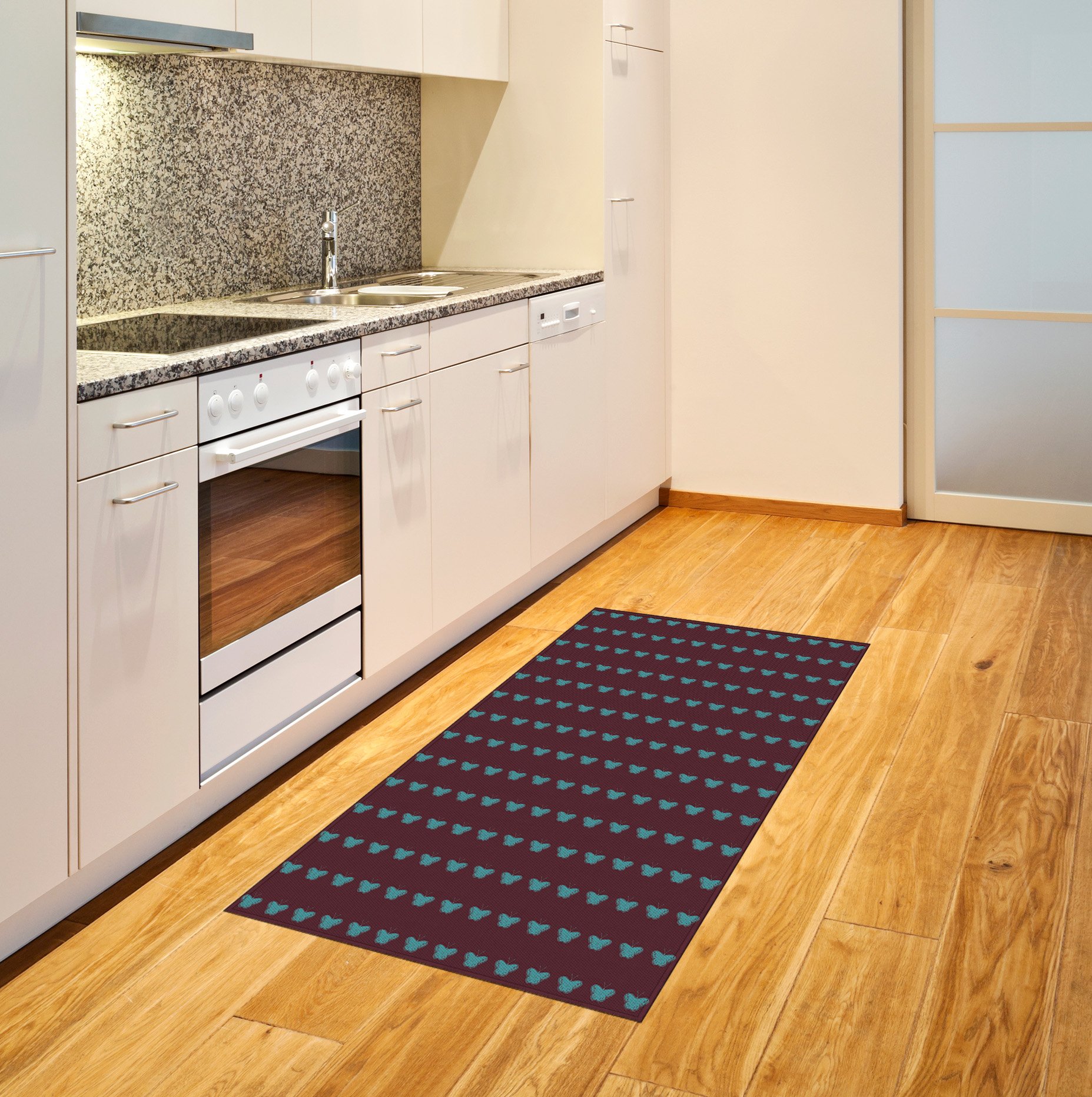 Ambesonne Blue Butterfly Area Rug - Dark Backdrop with Ornate Wing Silhouettes, Flat Woven Nature-Inspired Accent Rug 2'6