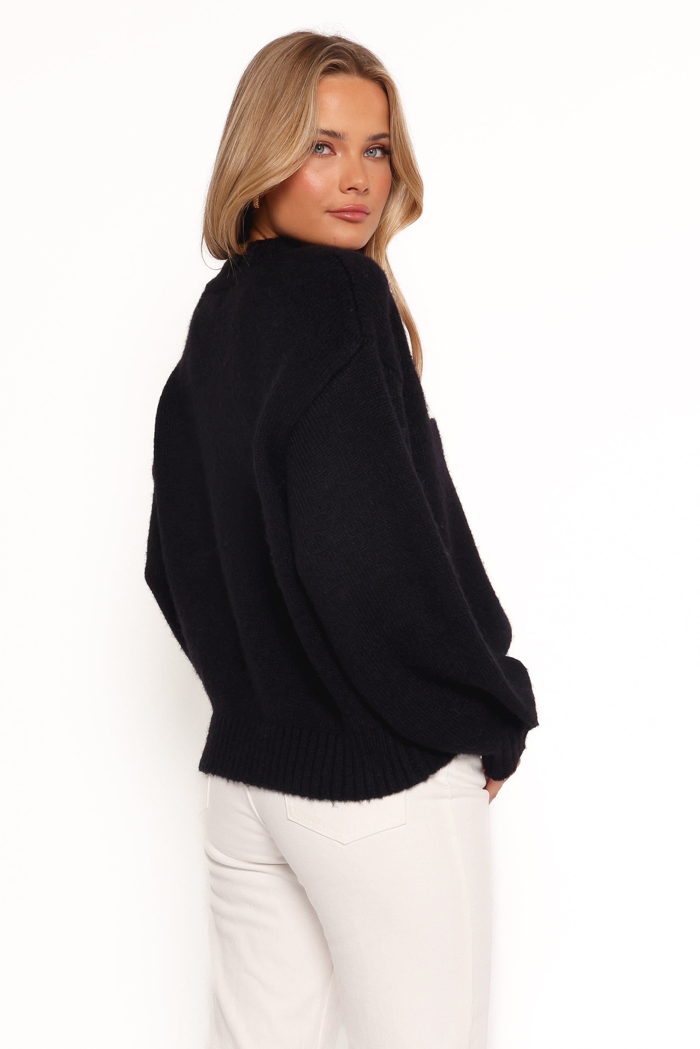 Cecelia Bow Print Mock Neck Knit Sweater for Women - Soft Winter Pullover Black - Perfect for Office Wear, Date Night & Holiday Outfits