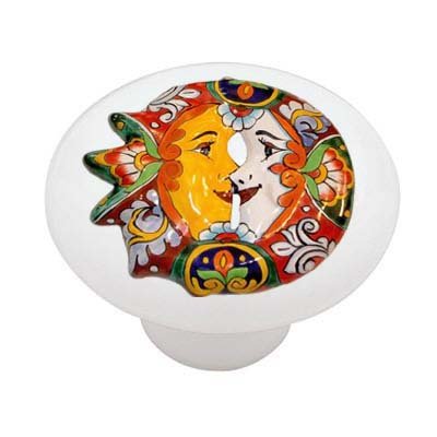 Authentic Mexican Talavera Style Sun and Moon Ceramic Drawer Knobs - Hand-Painted Folk Art Cabinet Hardware for Kitchen, Bathroom & Furniture (Set of 2) - Perfect for Boho Home Decor & DIY Projects